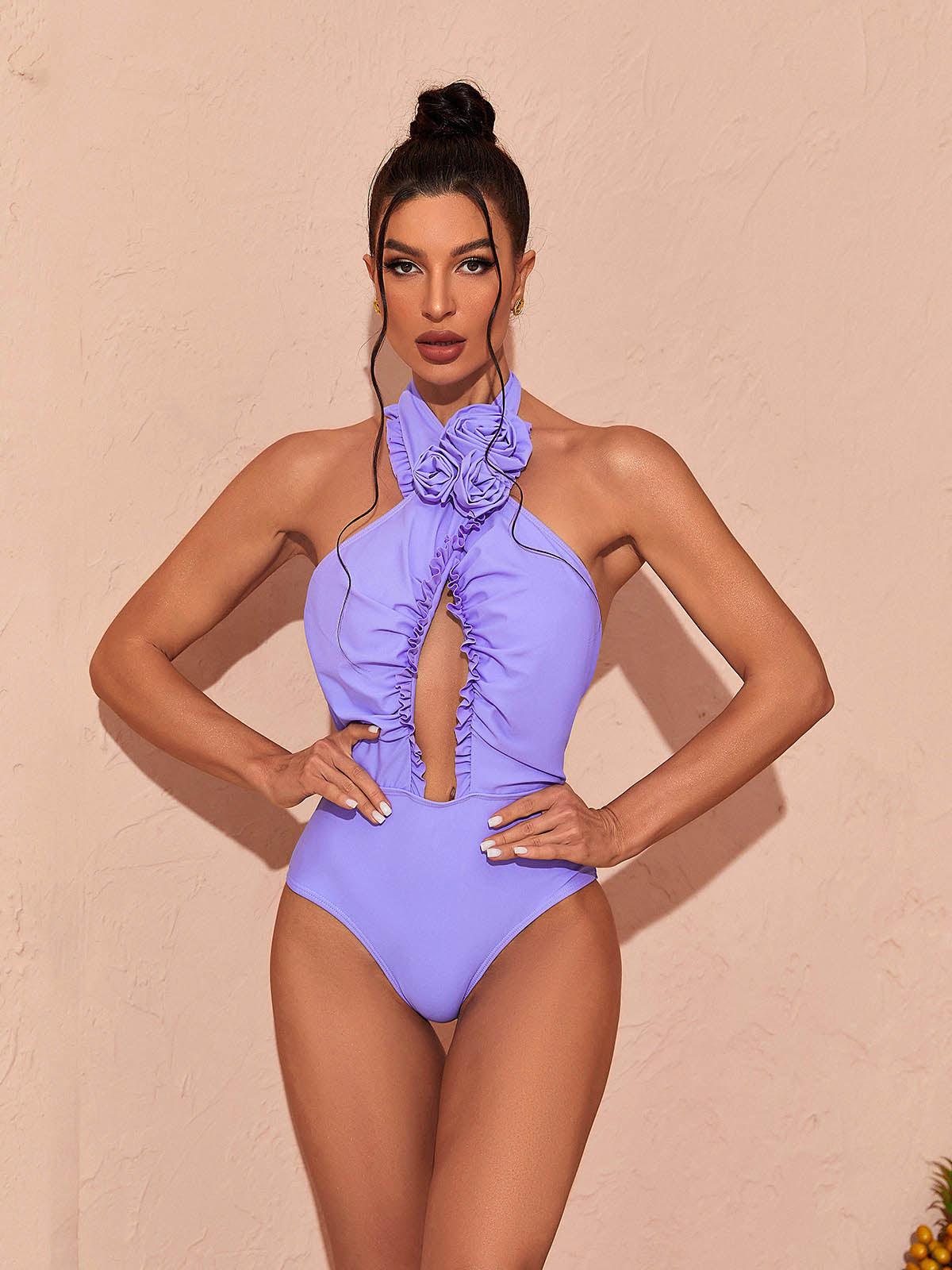 Cally Cuello halter Bañadores Conjunto de dos piezas In Lilac