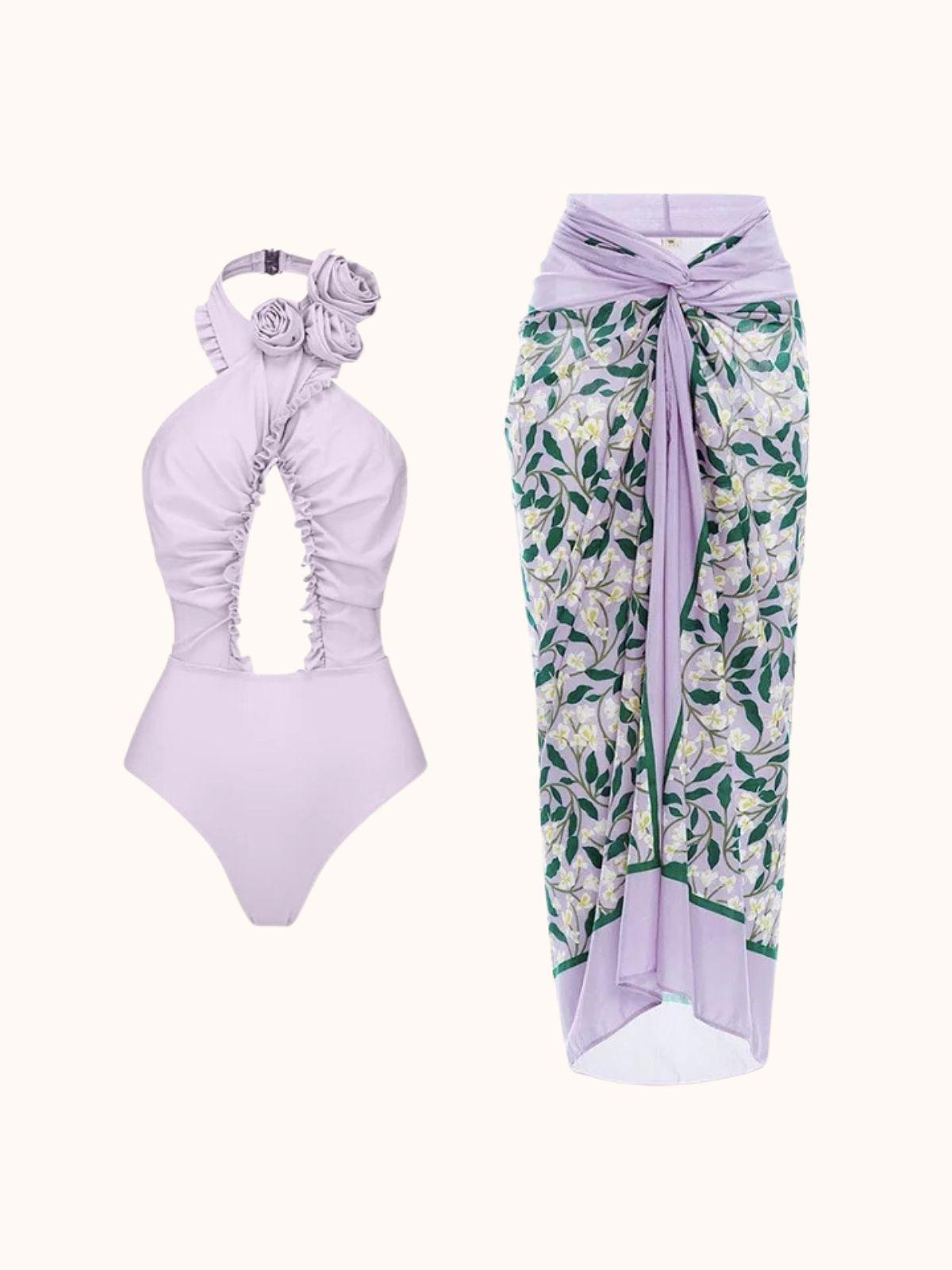 Cally Cuello halter Bañadores Conjunto de dos piezas In Lilac