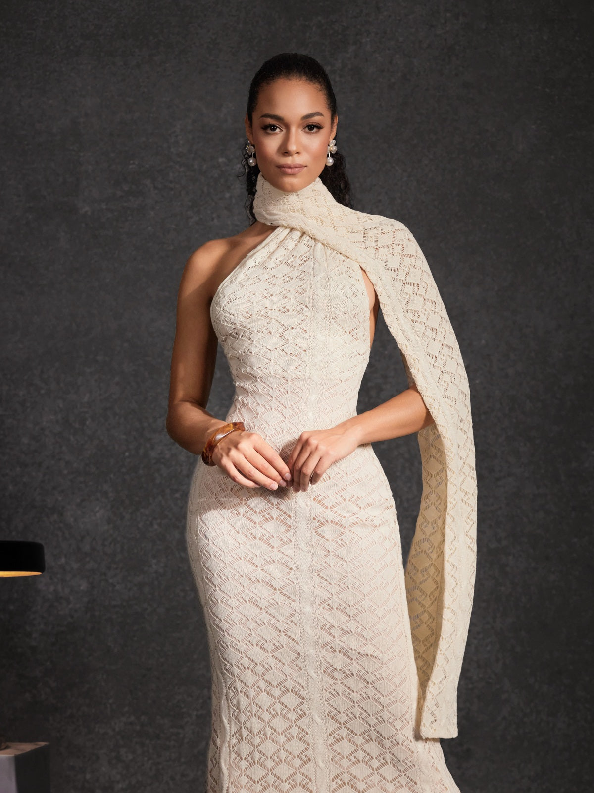 Calore Backless Shawl Cutout Maxi Dress In Apricot