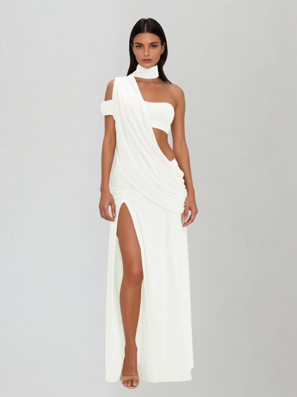 Catenanex Halterneck Draped Split Maxi Dress
