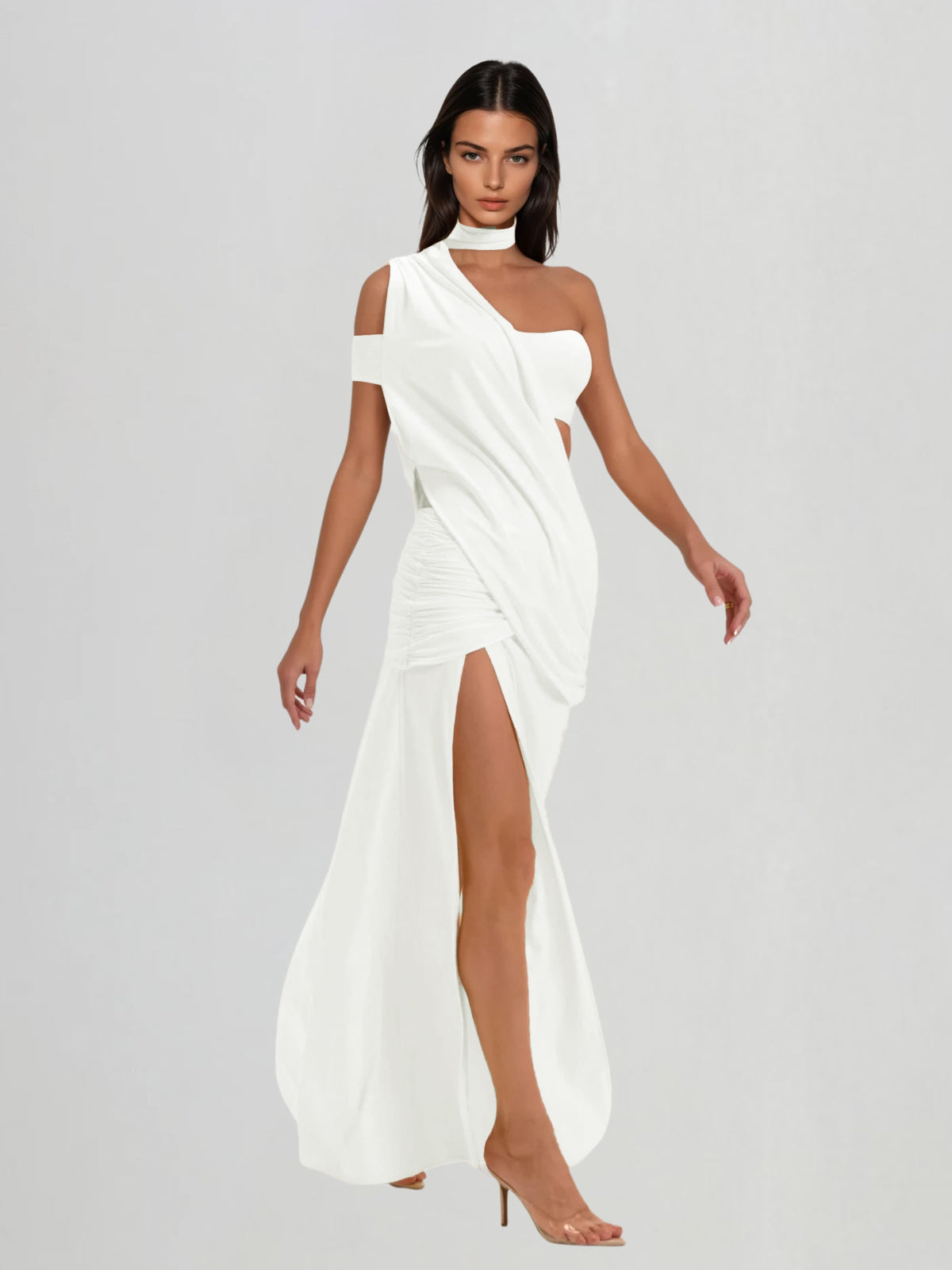 Catenanex Halterneck Draped Split Maxi Dress