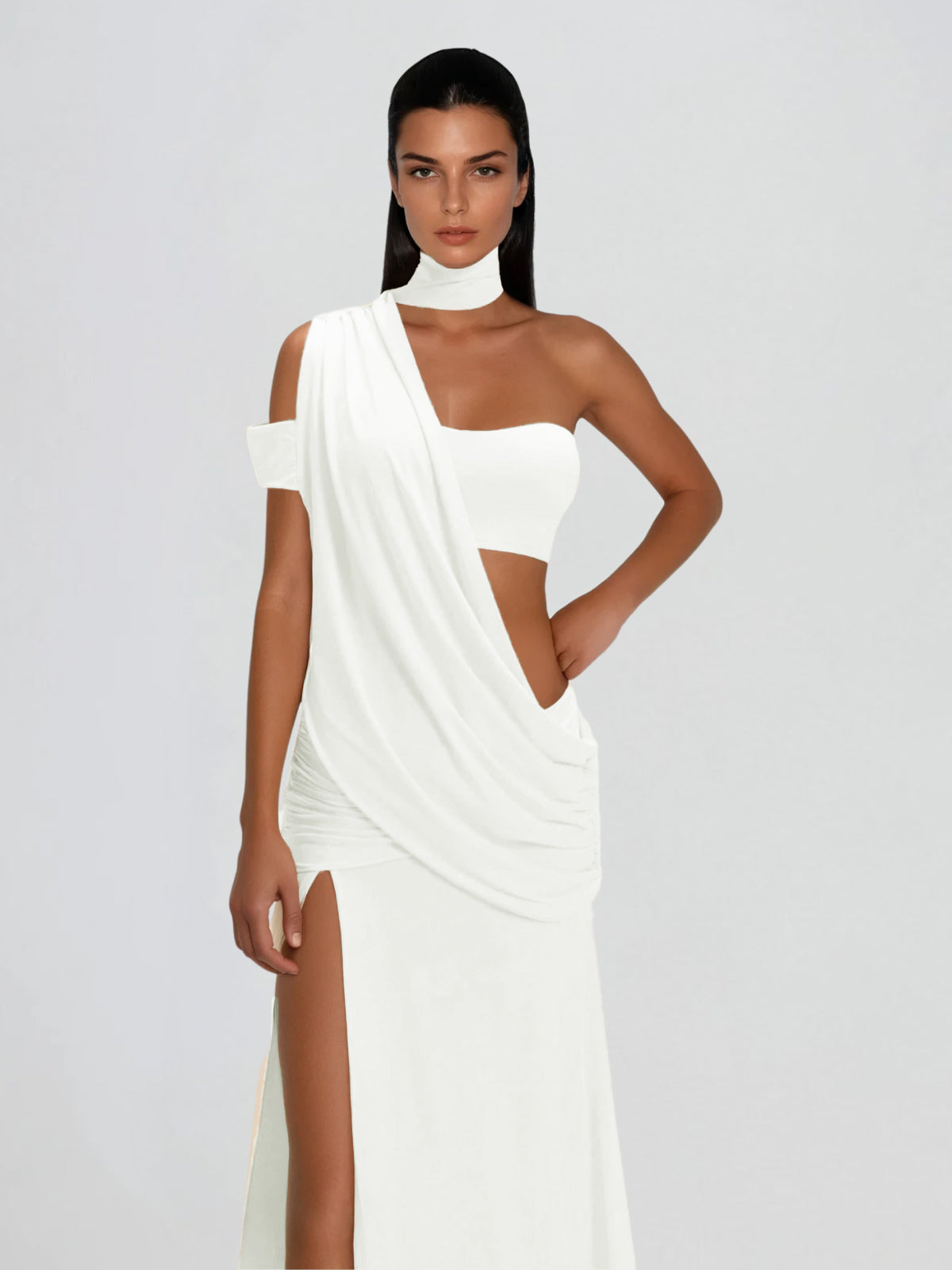 Catenanex Halterneck Draped Split Maxi Dress