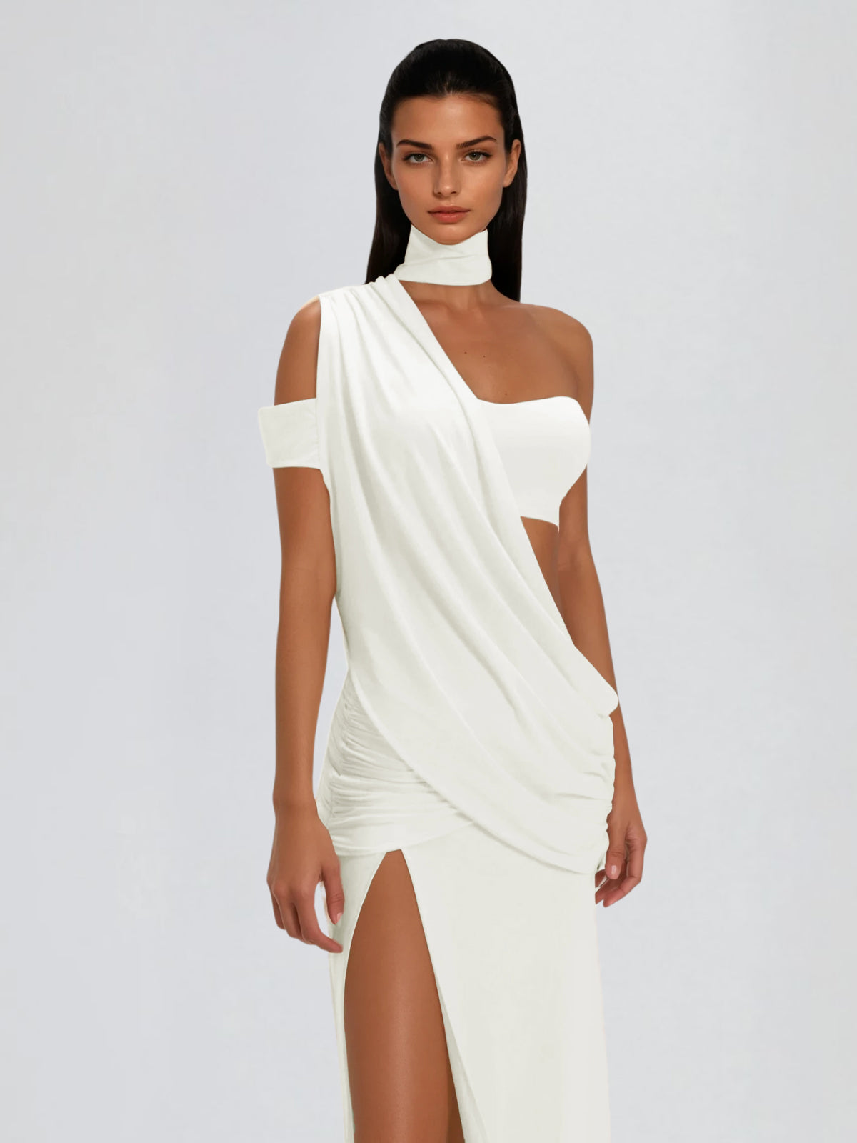 Catenanex Halterneck Draped Split Maxi Dress