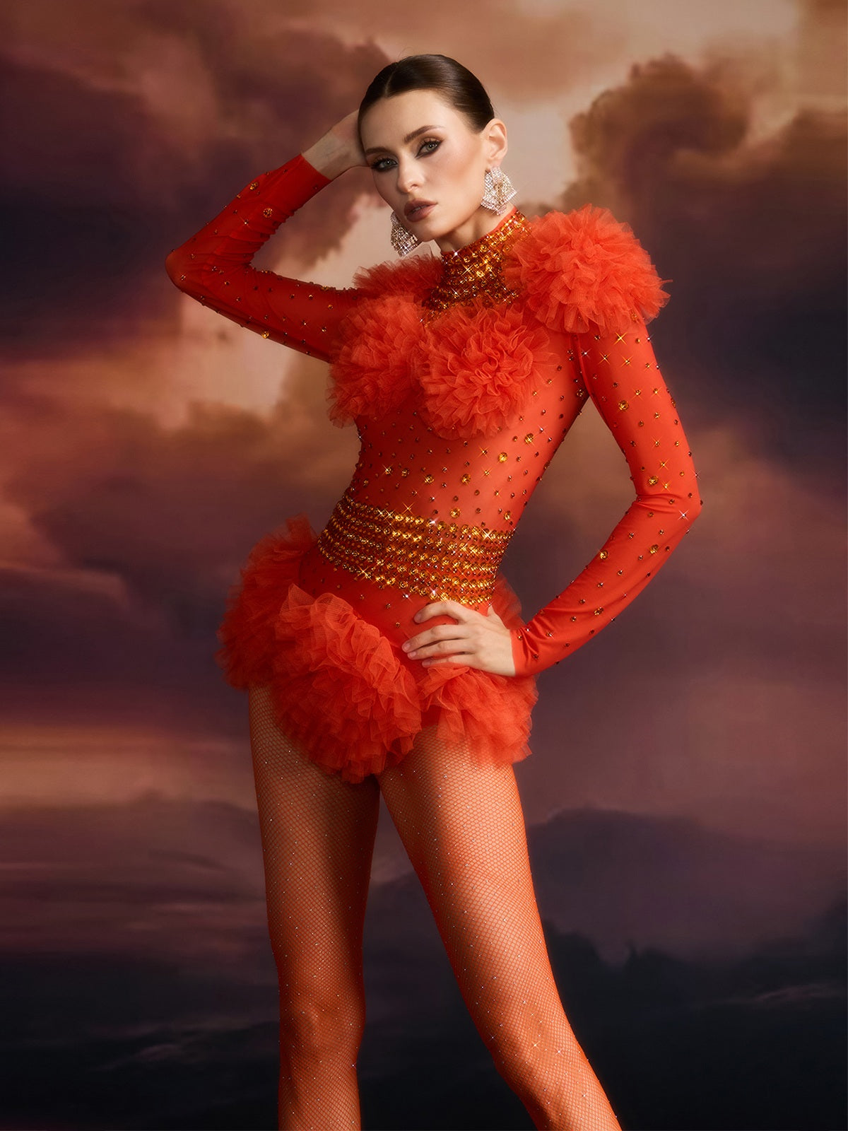 Cesca Crystal Tulle Mesh Bodysuit