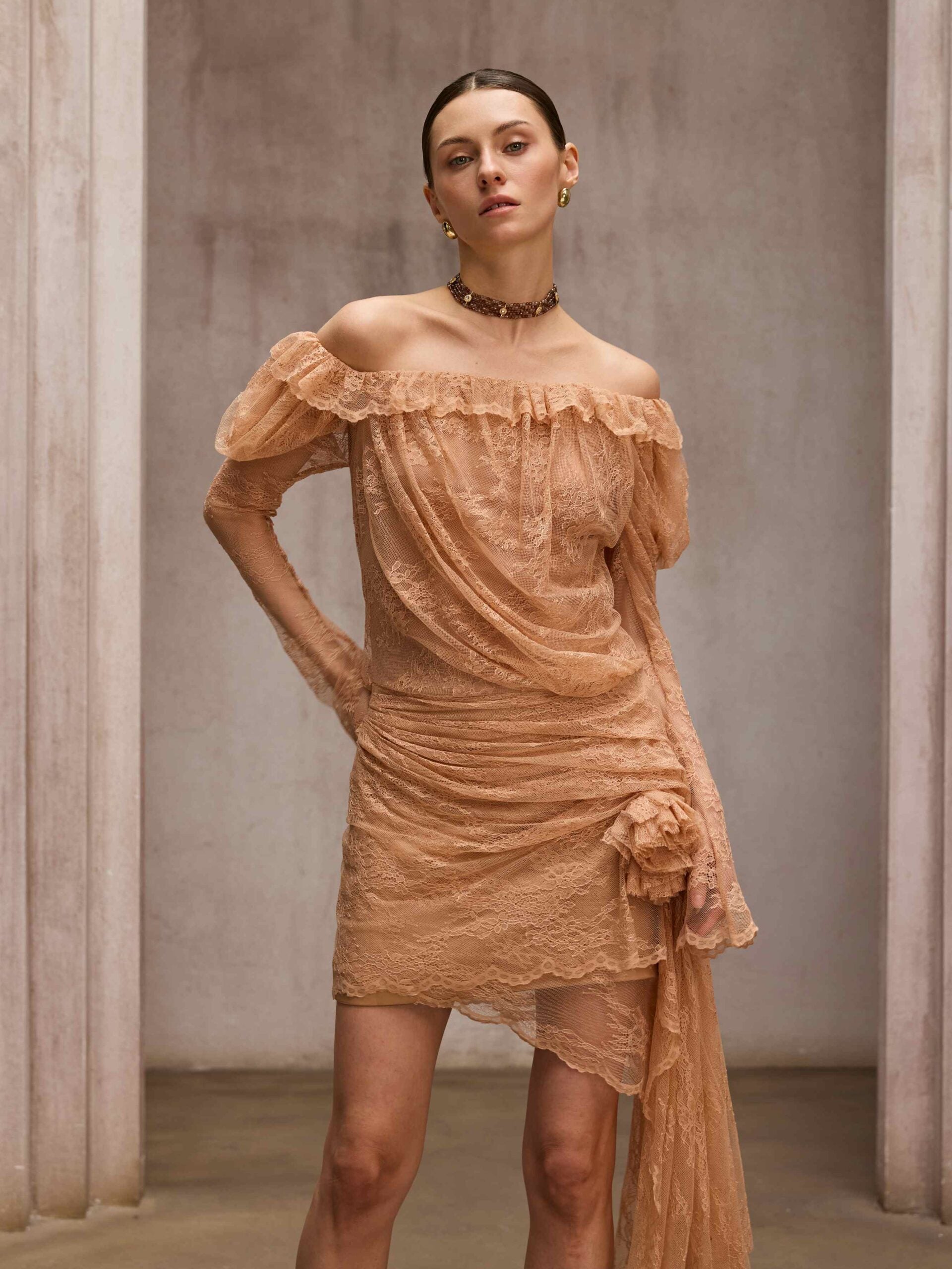 Chabela Lace Flower Mini Dress