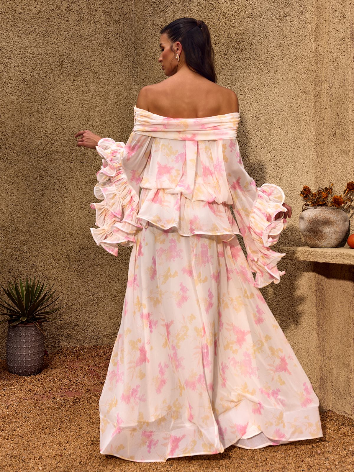 Chanton Off Shoulder Floral Ruffle Maxi Dress