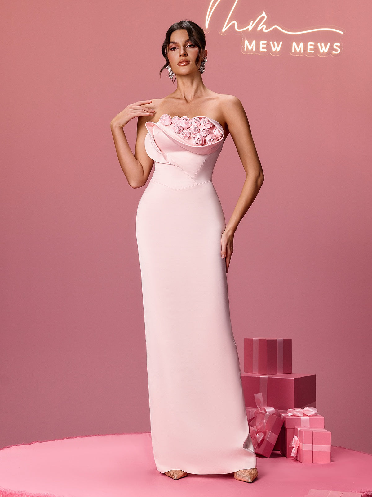 Chaylse Flower Satin Maxi Dress