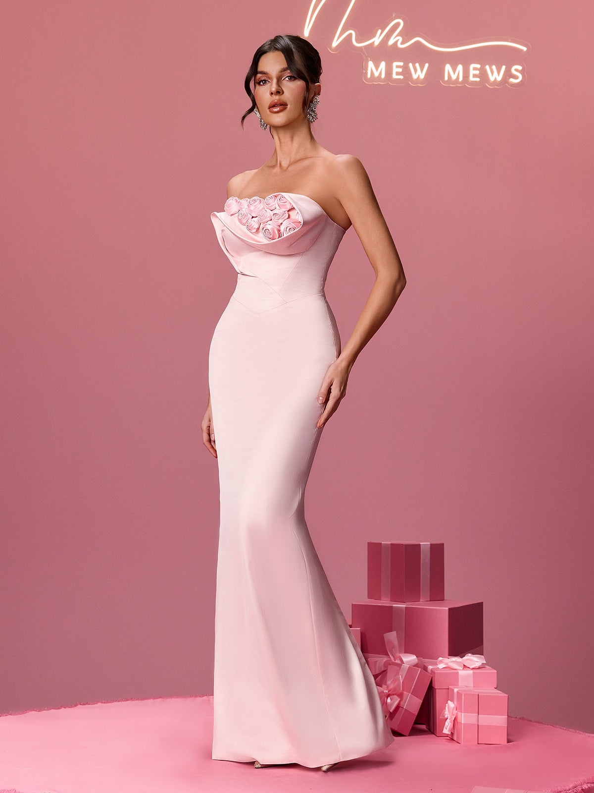 Chaylse Flower Satin Maxi Dress