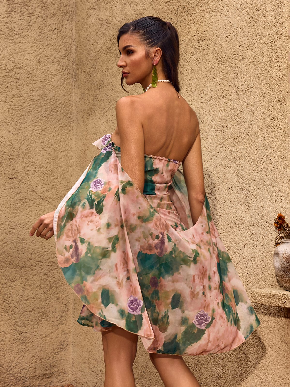 Chelan Cape Ruffle Floral Mini Dress