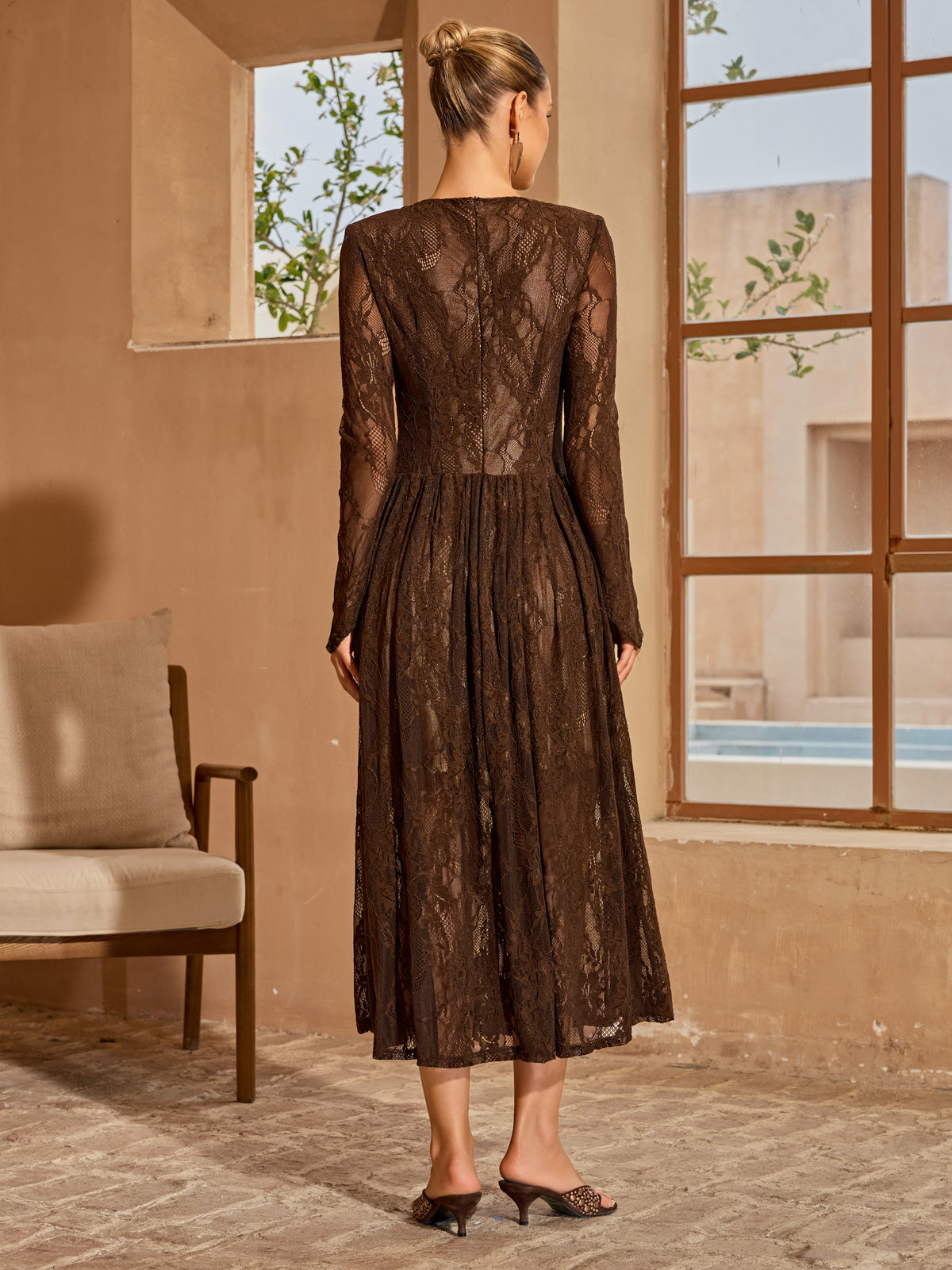 Cherida V Neck Lace Midi Dress