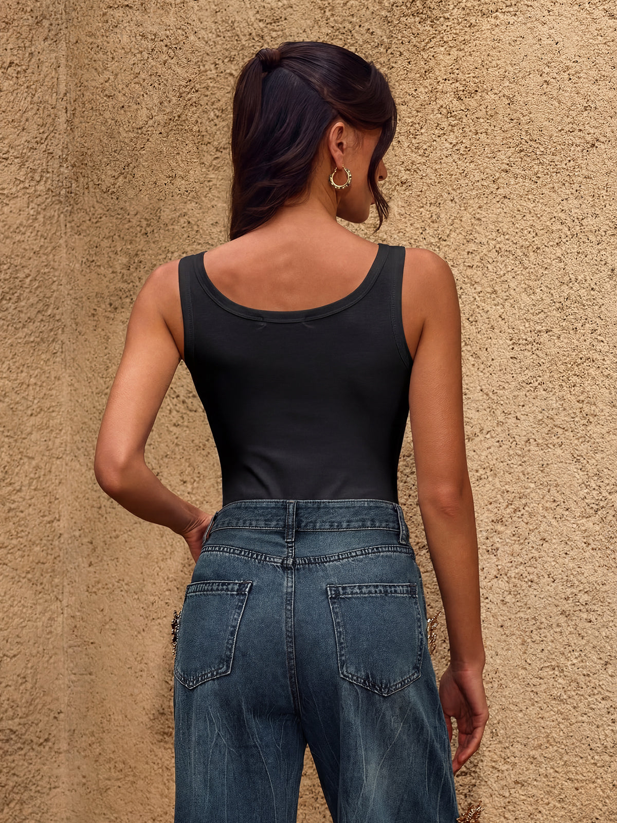 Cherut U Neck Metal Buckle Bodysuit In Black