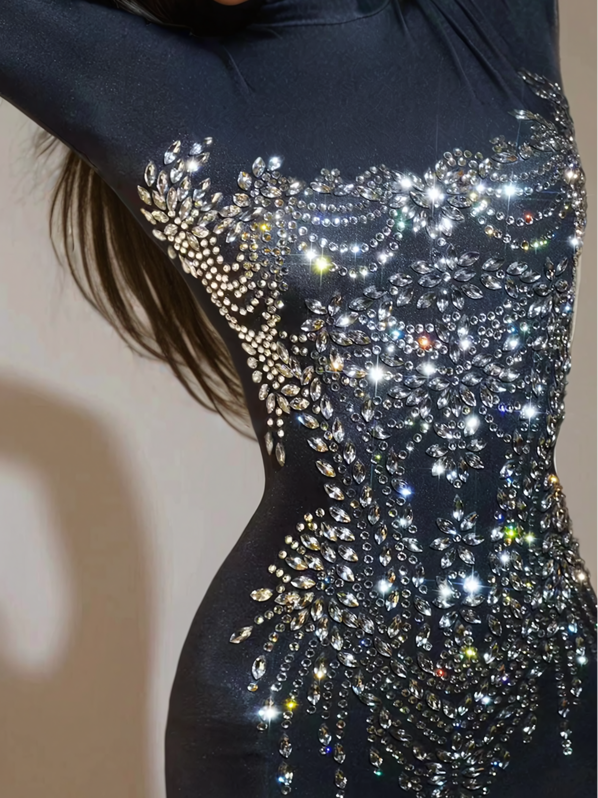 Chesten Long Sleeve Rhinestone Embellished Jumpsuit