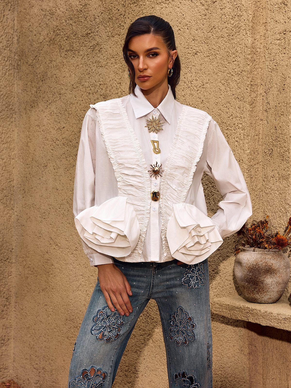 Chevelle Ruched Flower Shirt