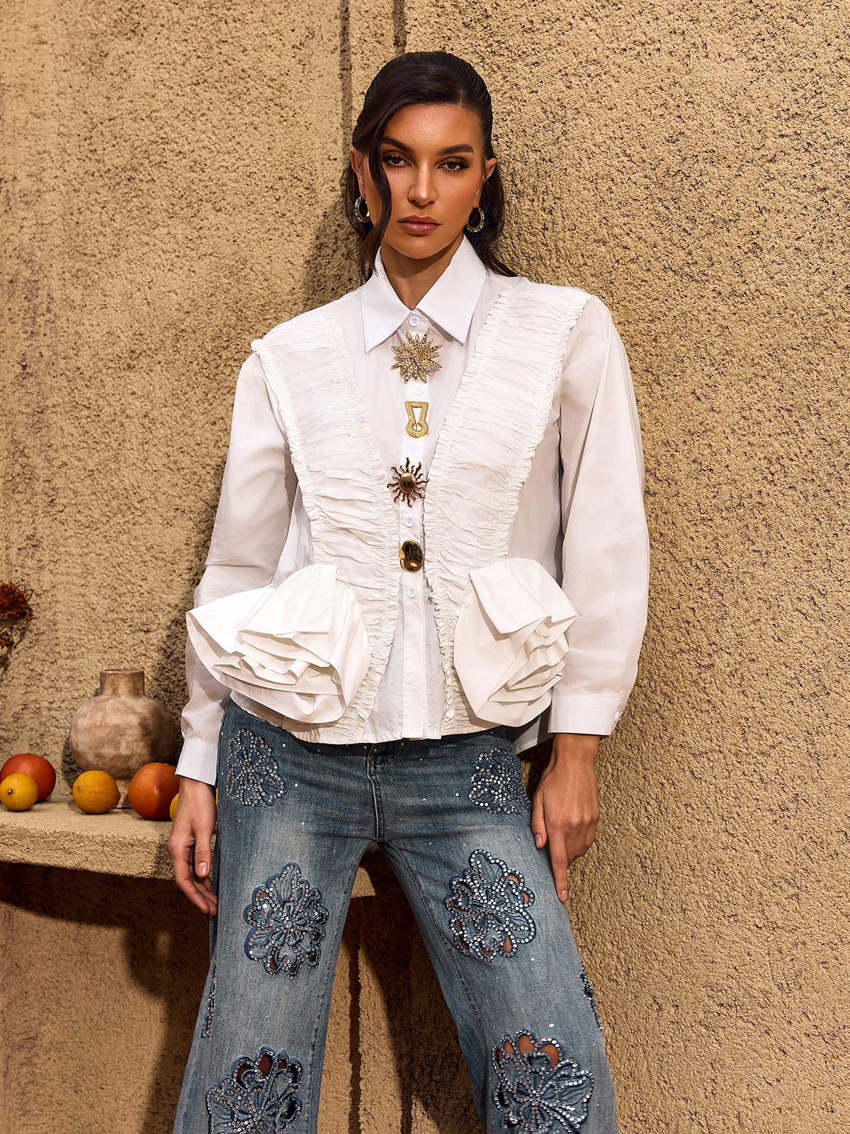 Chevelle Ruched Flower Shirt
