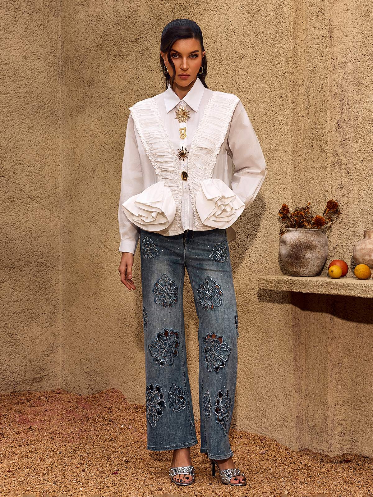 Chevelle Ruched Flower Shirt