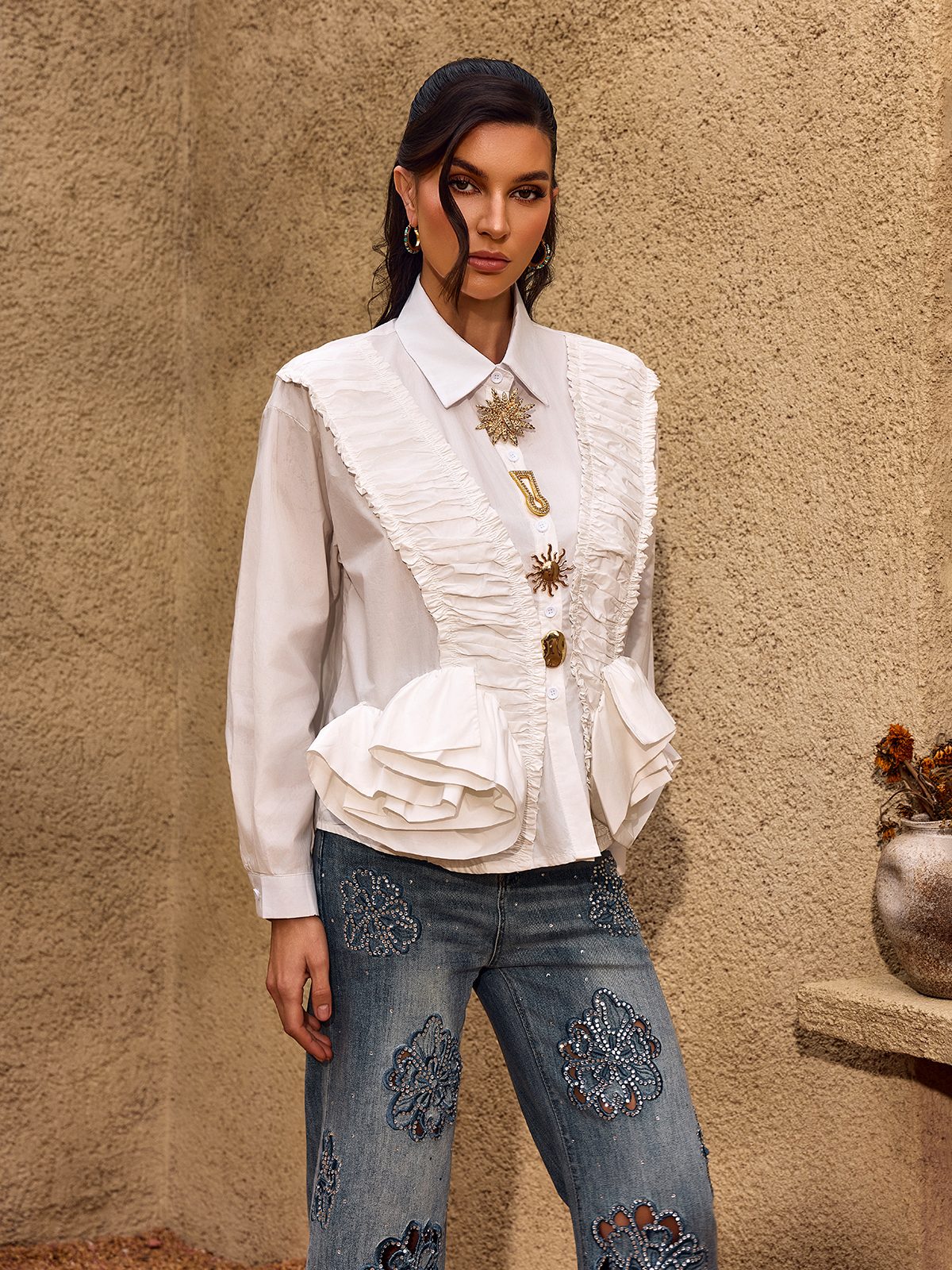Chevelle Ruched Flower Shirt