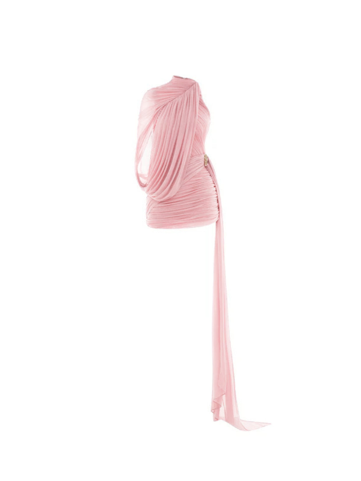 Chione One Shoulder Draped Ruched Dress In Pink