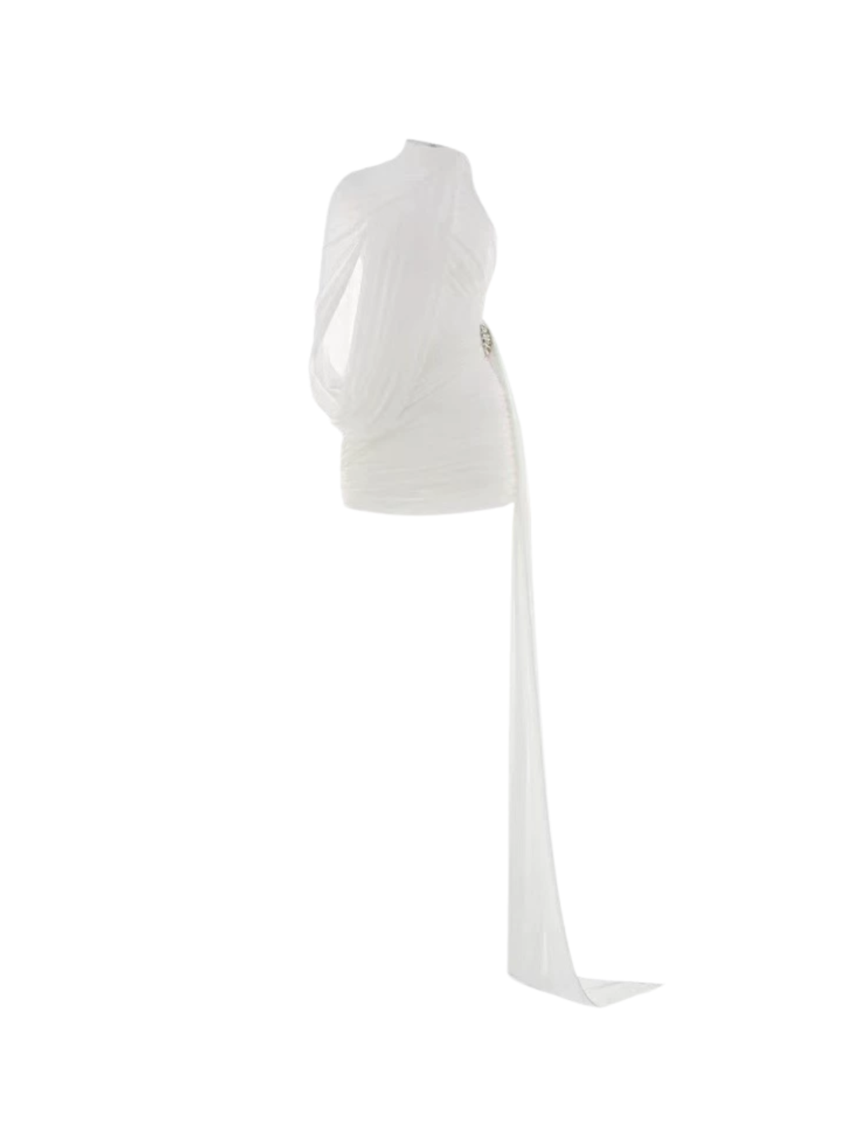 Chione One Shoulder Draped Ruched Dress In White