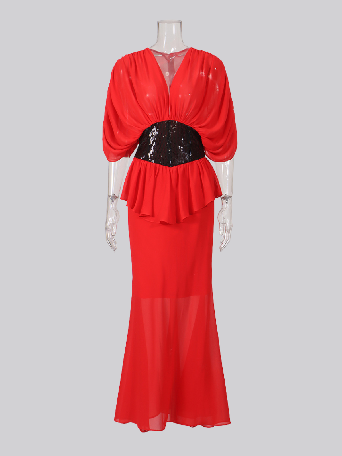 Chita Draped Cape Sleeves Waistband Maxi Dress