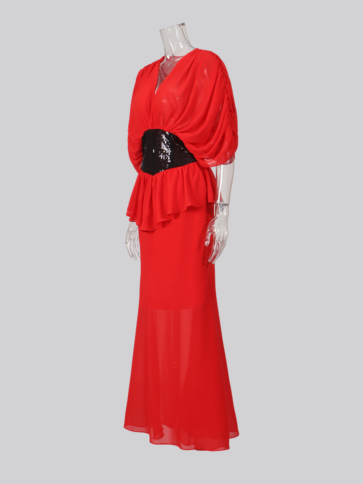 Chita Draped Cape Sleeves Waistband Maxi Dress