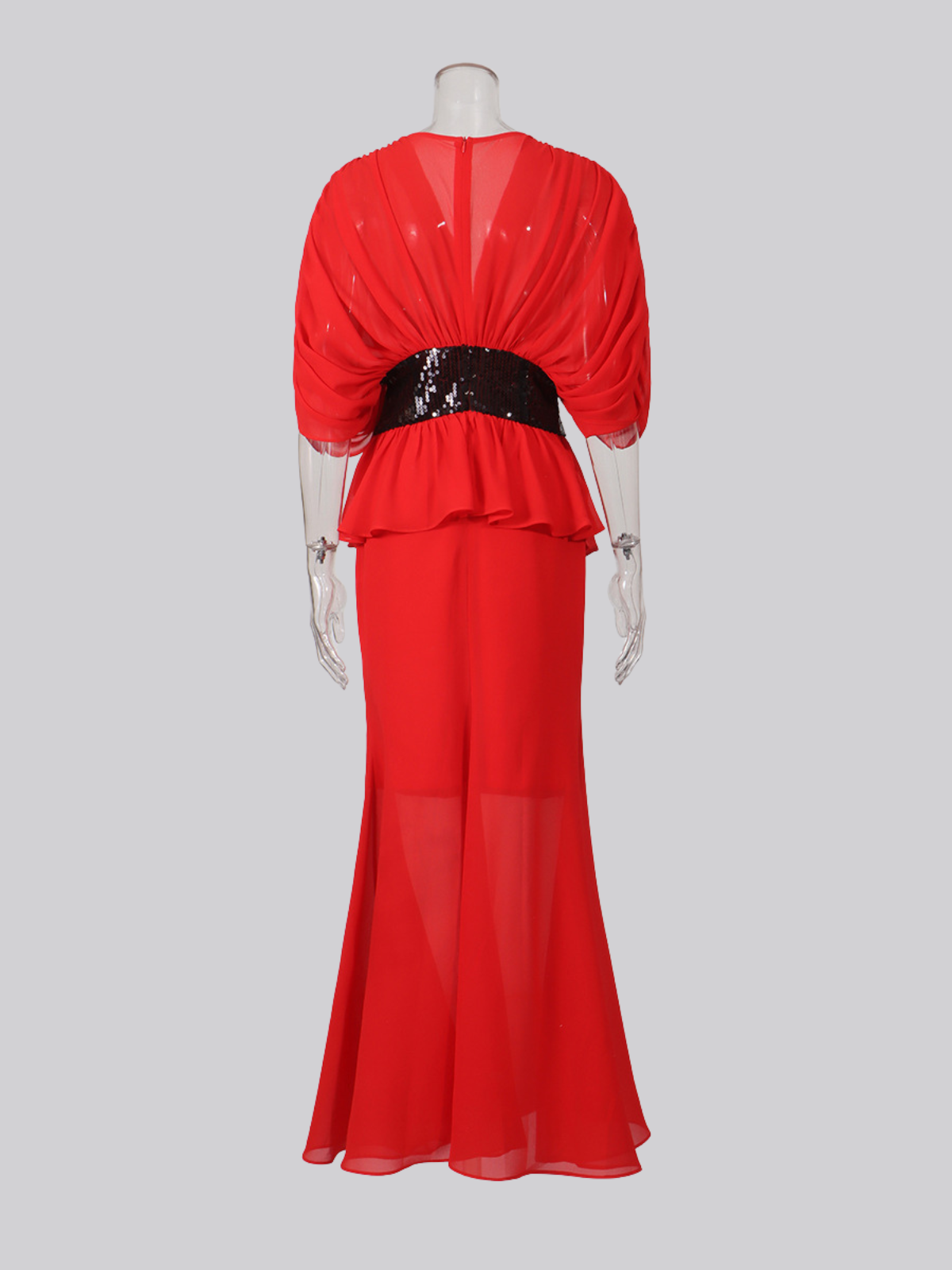 Chita Draped Cape Sleeves Waistband Maxi Dress