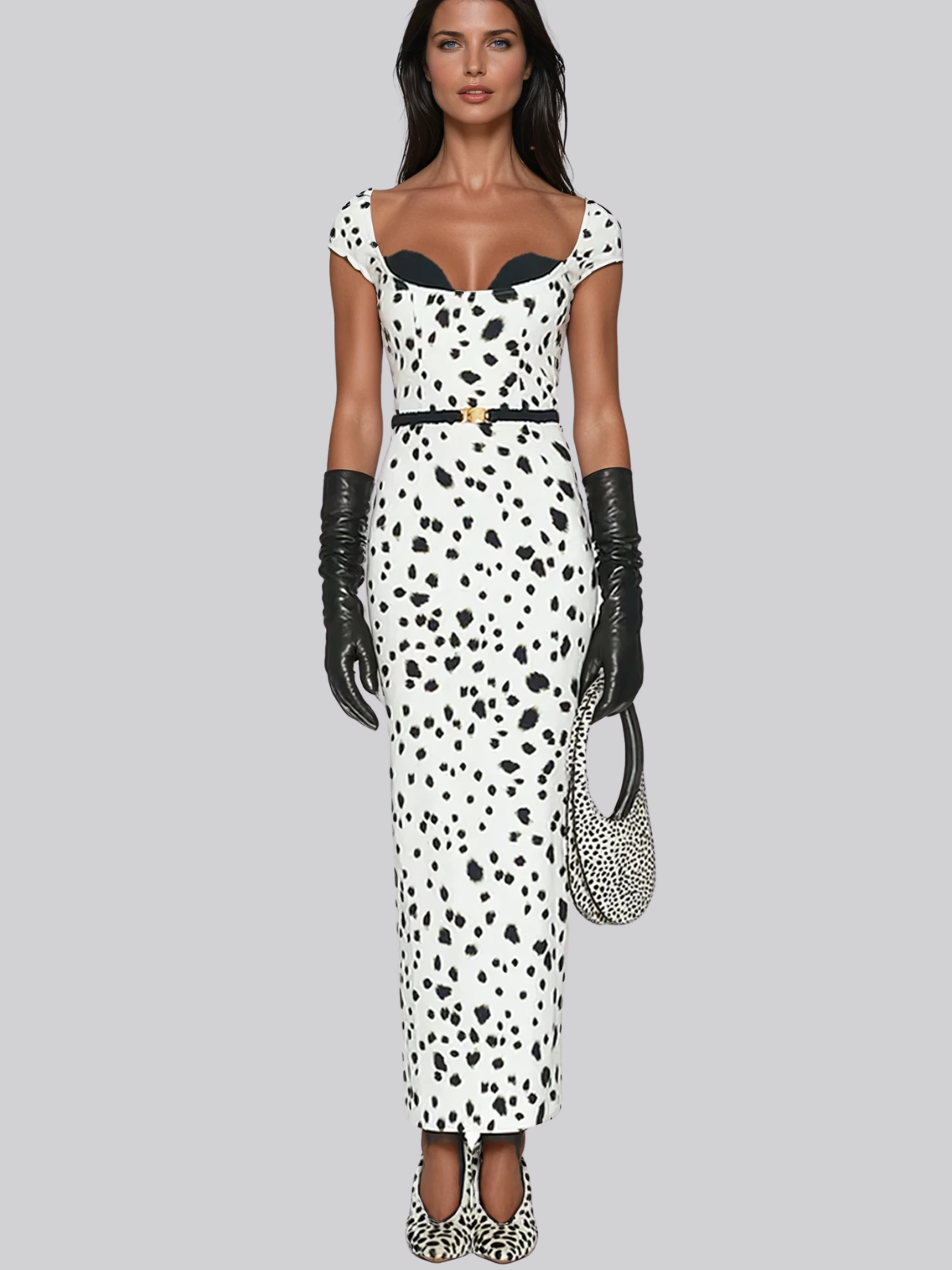 Chitose Dalmatian Bodycon Midi  Dress