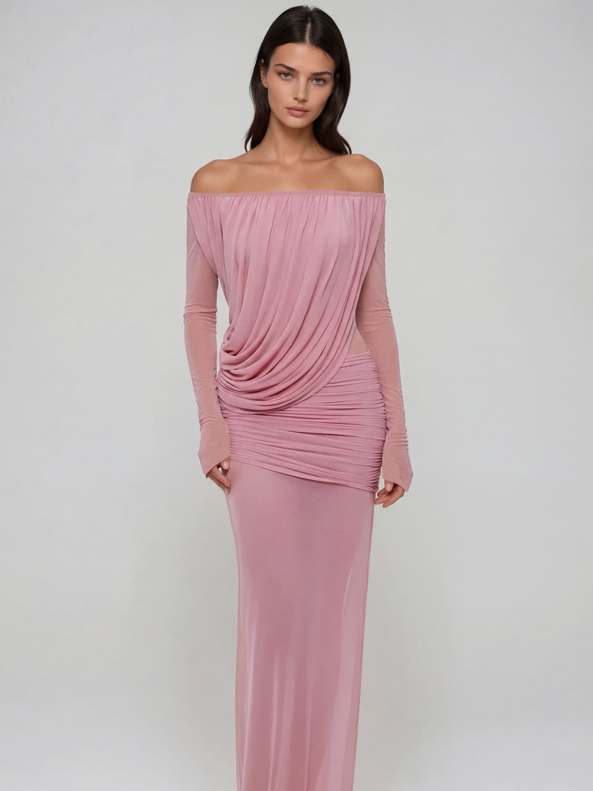 Chiyoye Off Shoulder Draped Maxi Dress In Pink