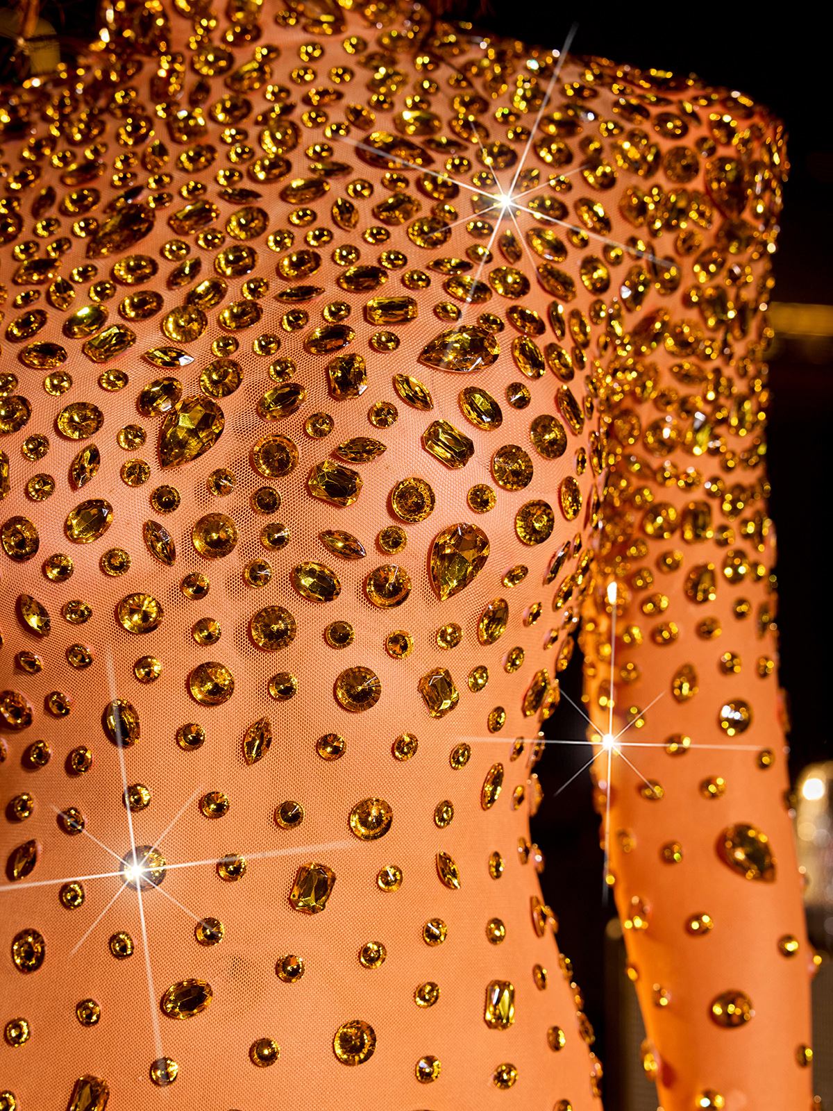 Chizu Diamond Mesh Jumpsuit In Orange