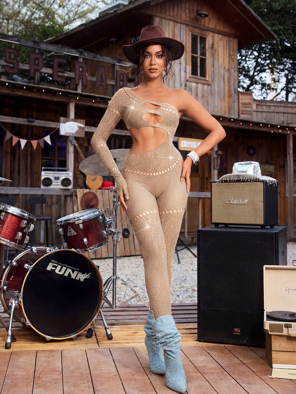 Cierra One Shoulder Cutout Jumpsuit In Nude