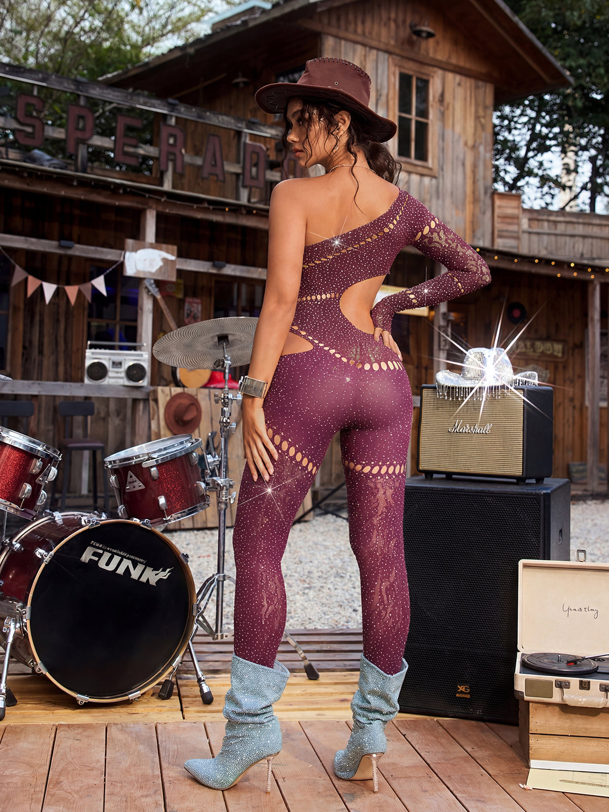 Cierra One Shoulder Cutout Jumpsuit In Wine