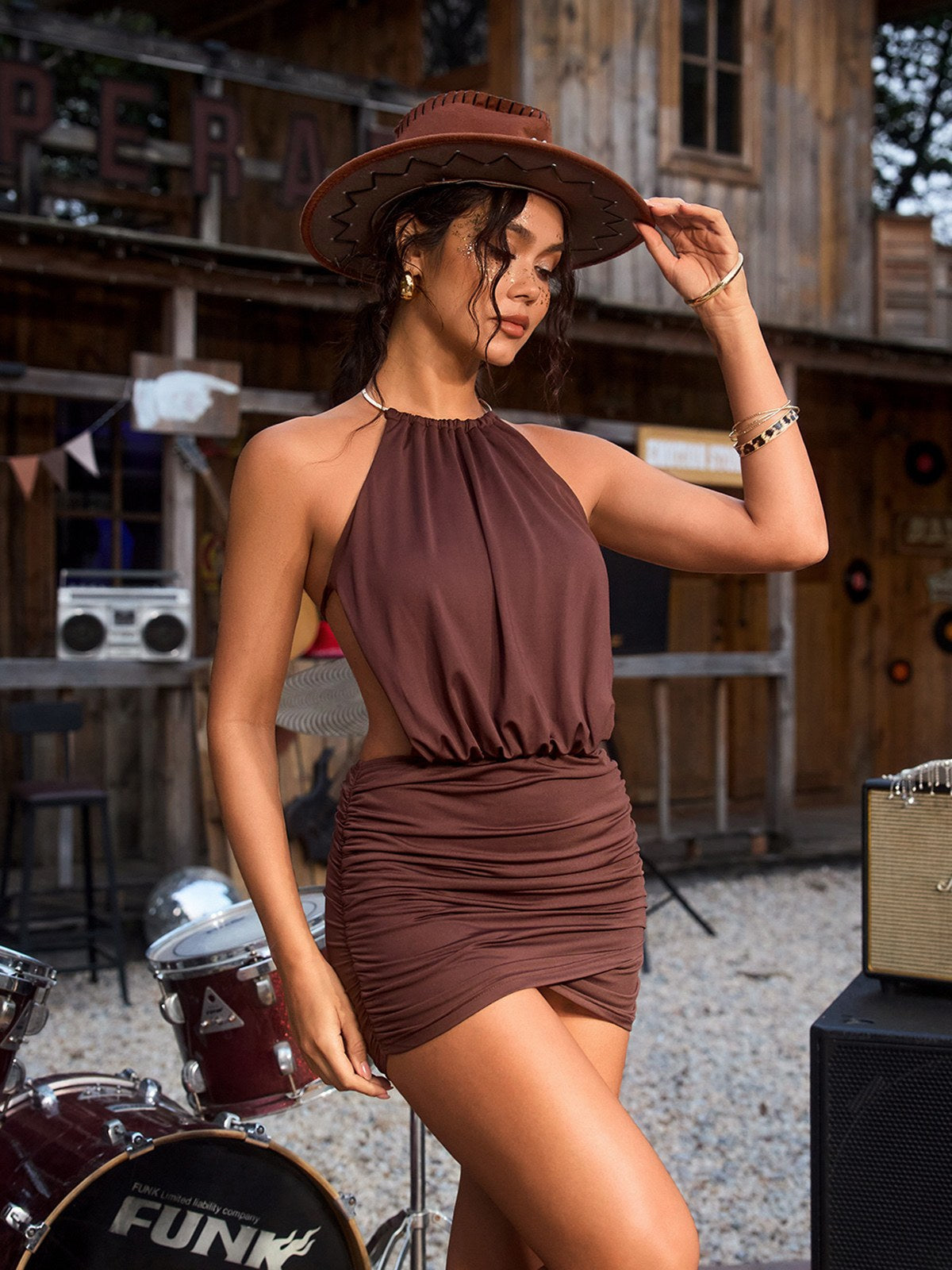 Cilicia Halterneck Ruched Mini Dress