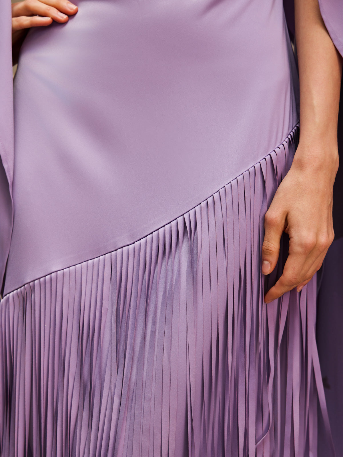 Cindara Shawl Fringe Maxi Dress In Purple