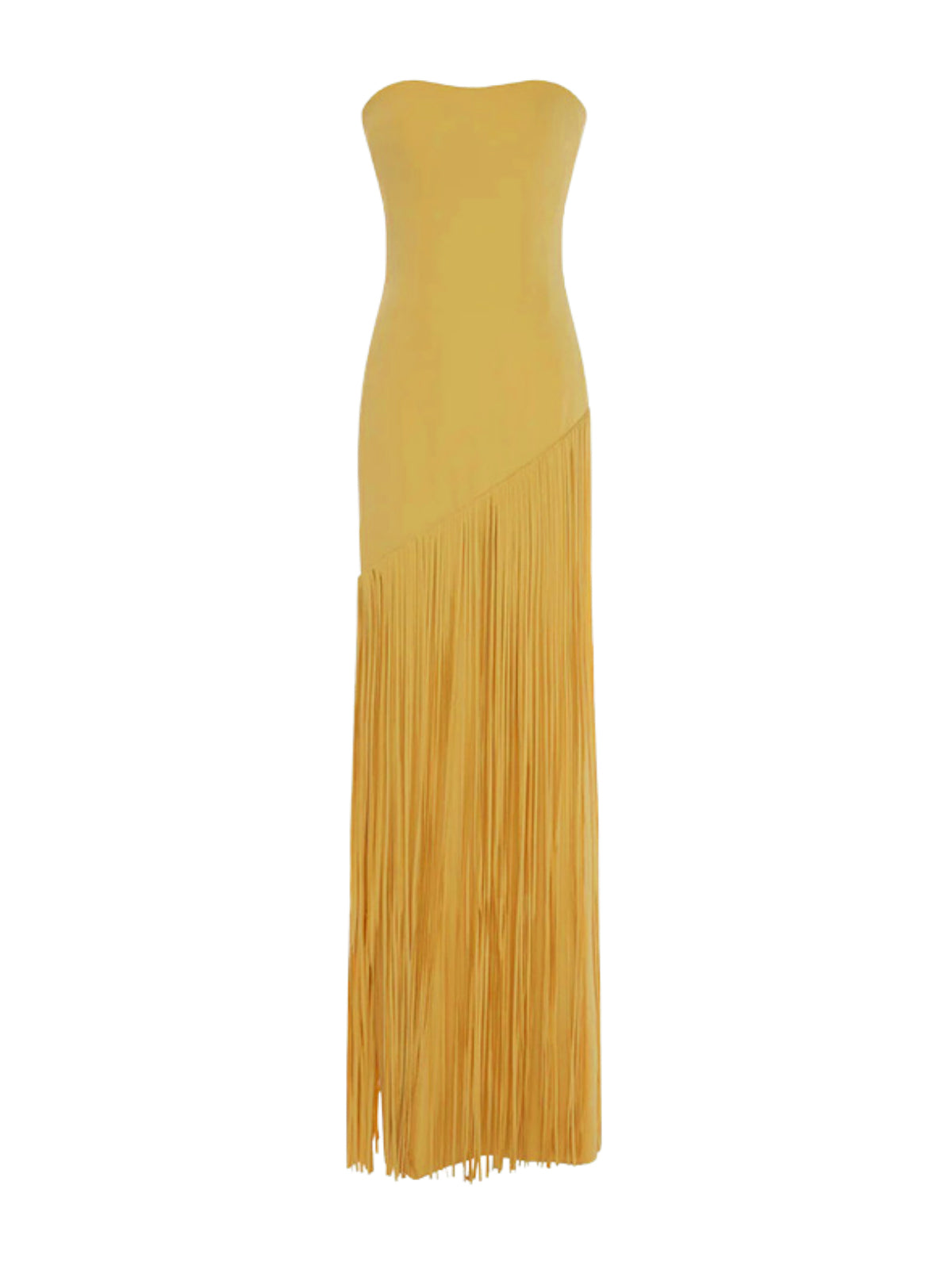 Cindara Shawl Fringe Maxi Dress In Yellow