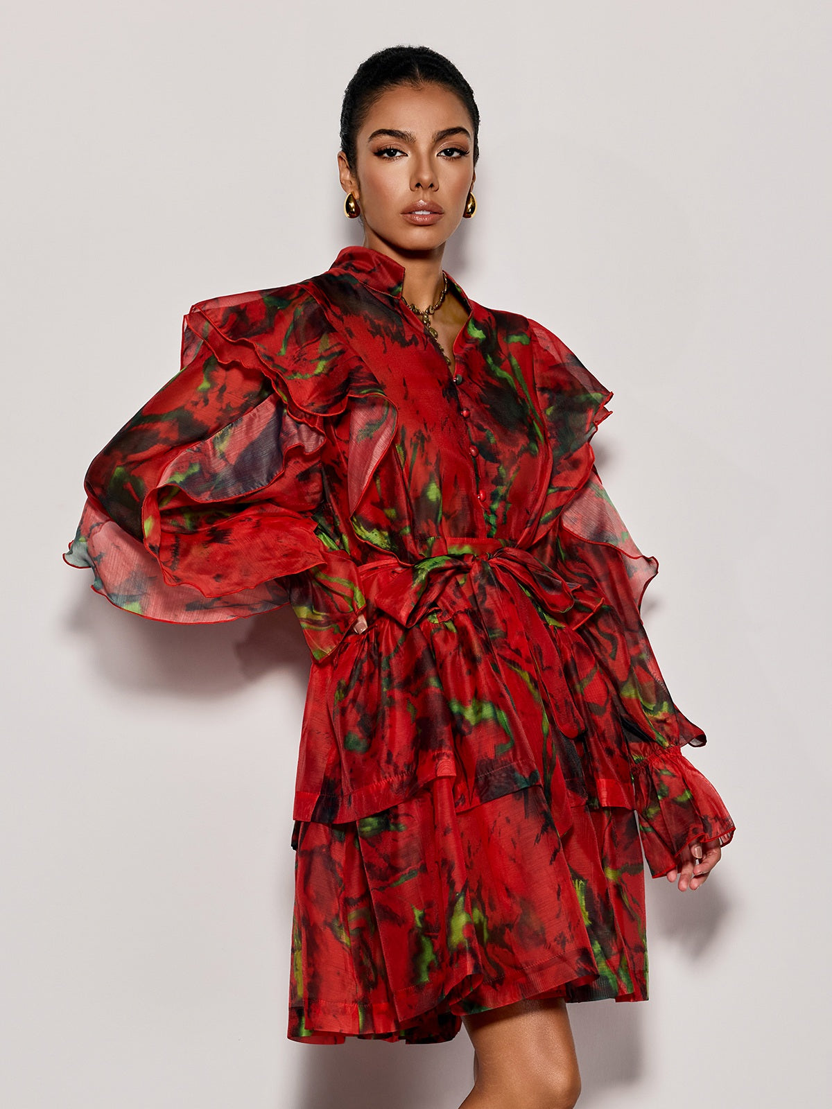Cintaro Balloon Sleeve Floral Mini Dress