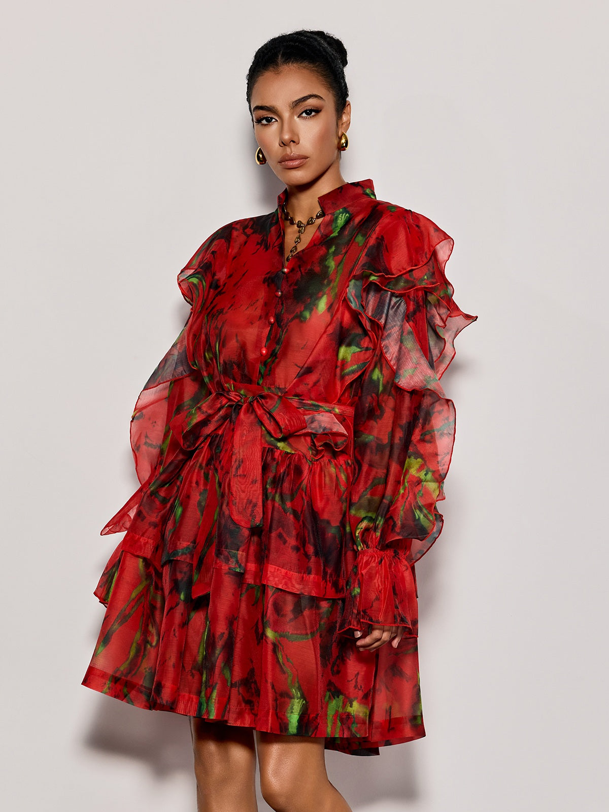 Cintaro Balloon Sleeve Floral Mini Dress