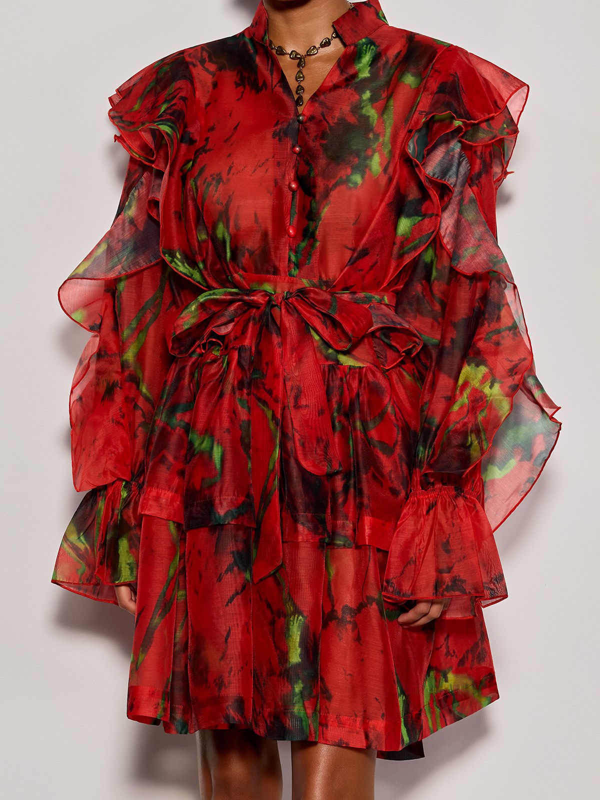 Cintaro Balloon Sleeve Floral Mini Dress