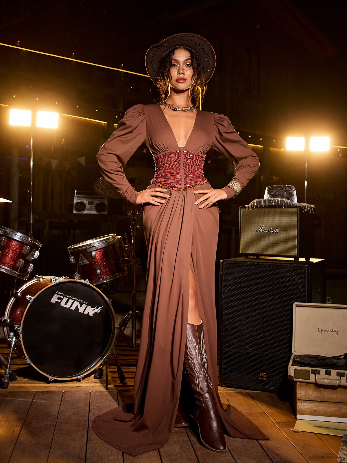 Ciqala V Neck Beaded Split Maxi Dress