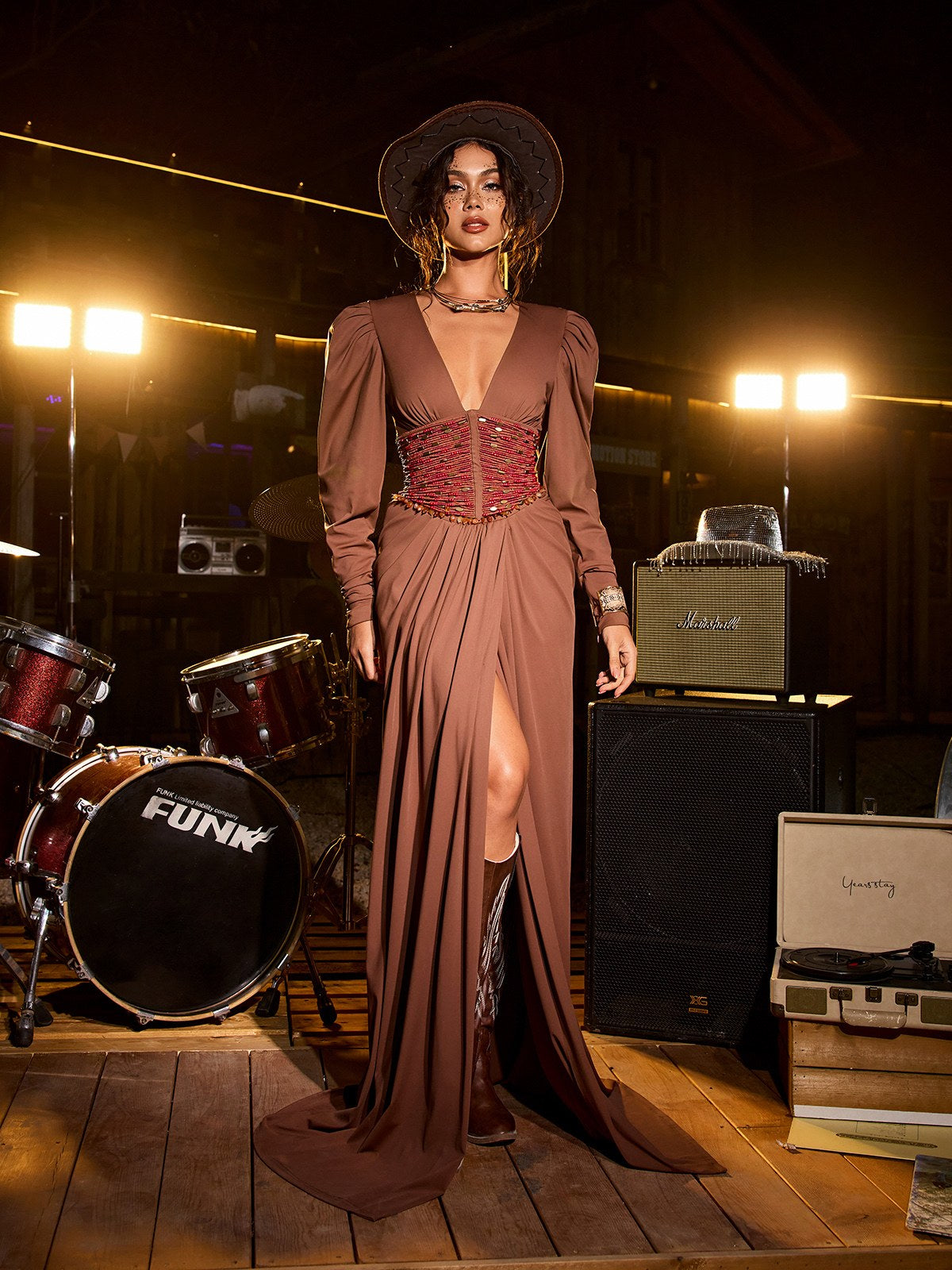 Ciqala V Neck Beaded Split Maxi Dress