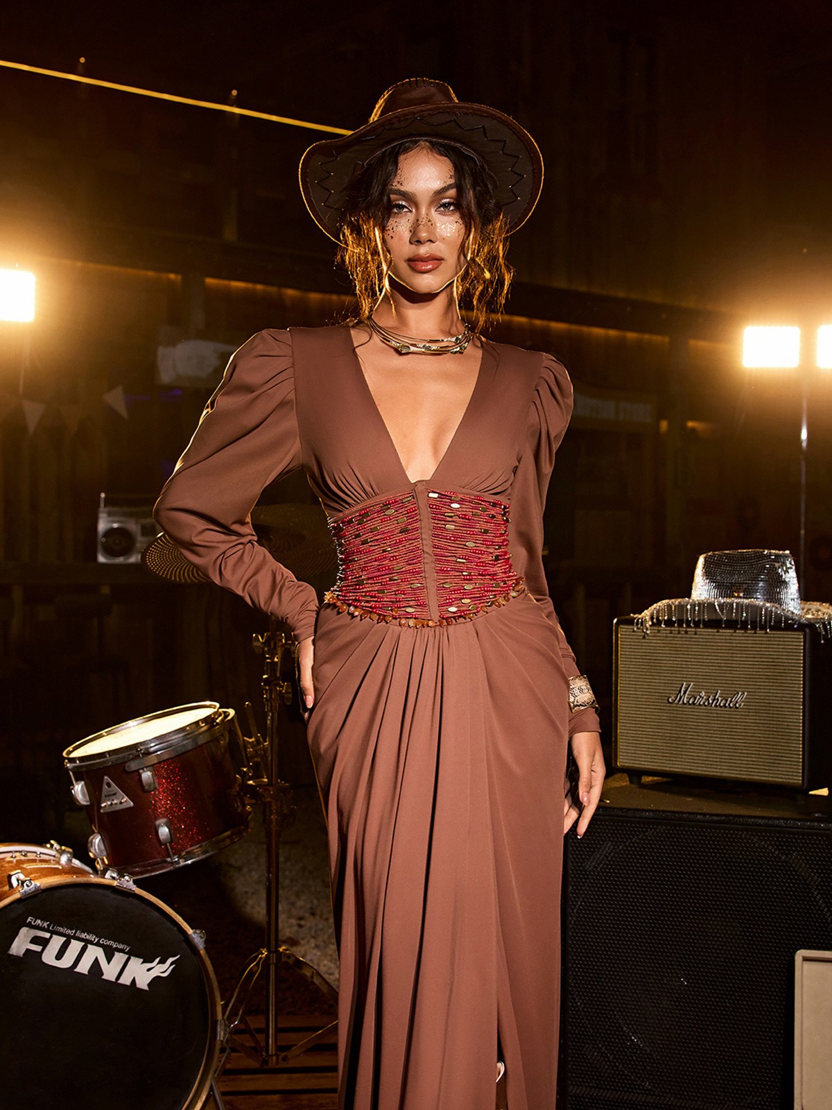 Ciqala V Neck Beaded Split Maxi Dress