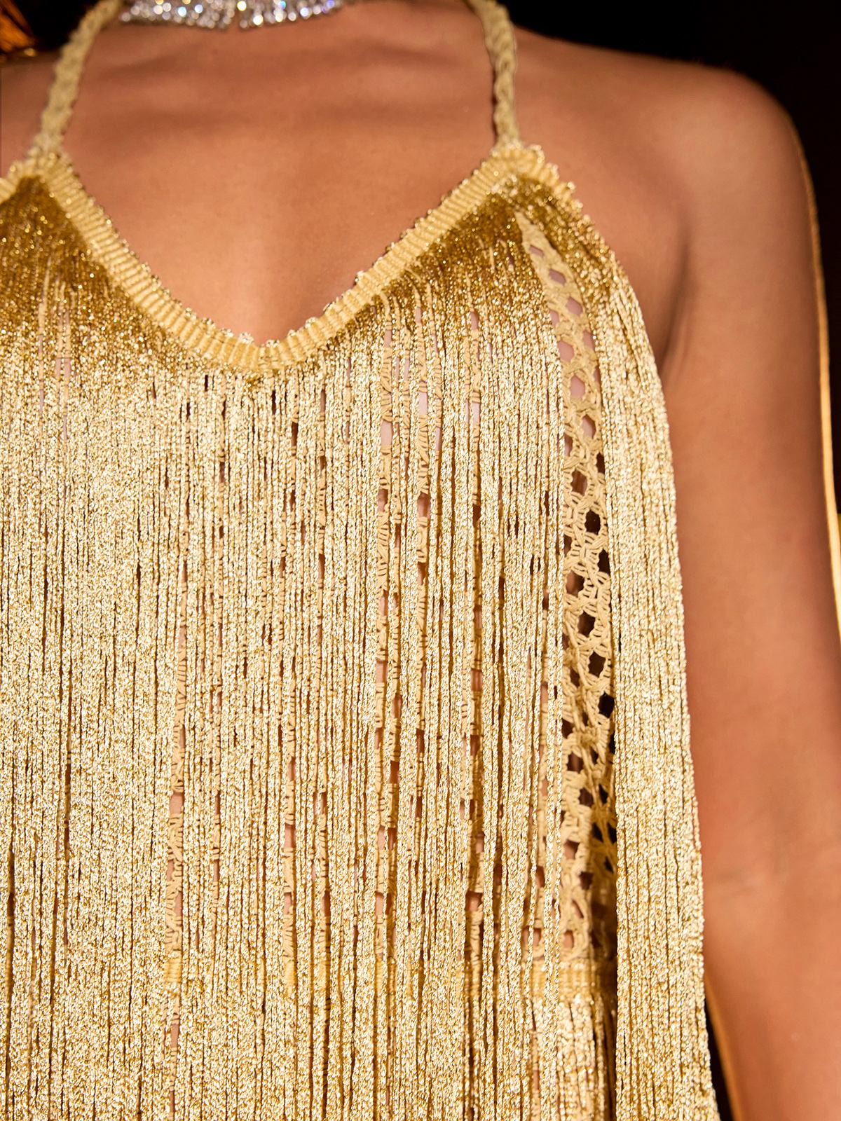 Cleantha Halterneck Fringe Mini Dress