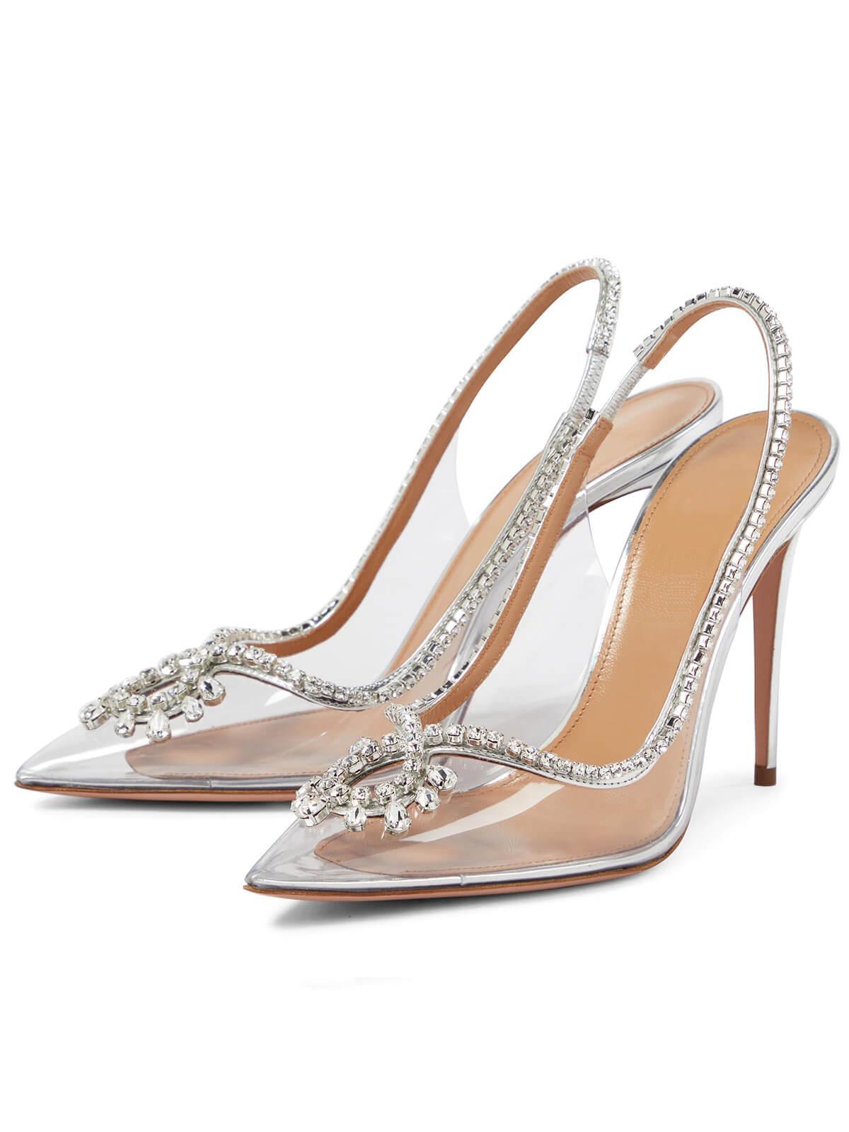 Clio Crystal Cutout Embellished Pumps In Silver