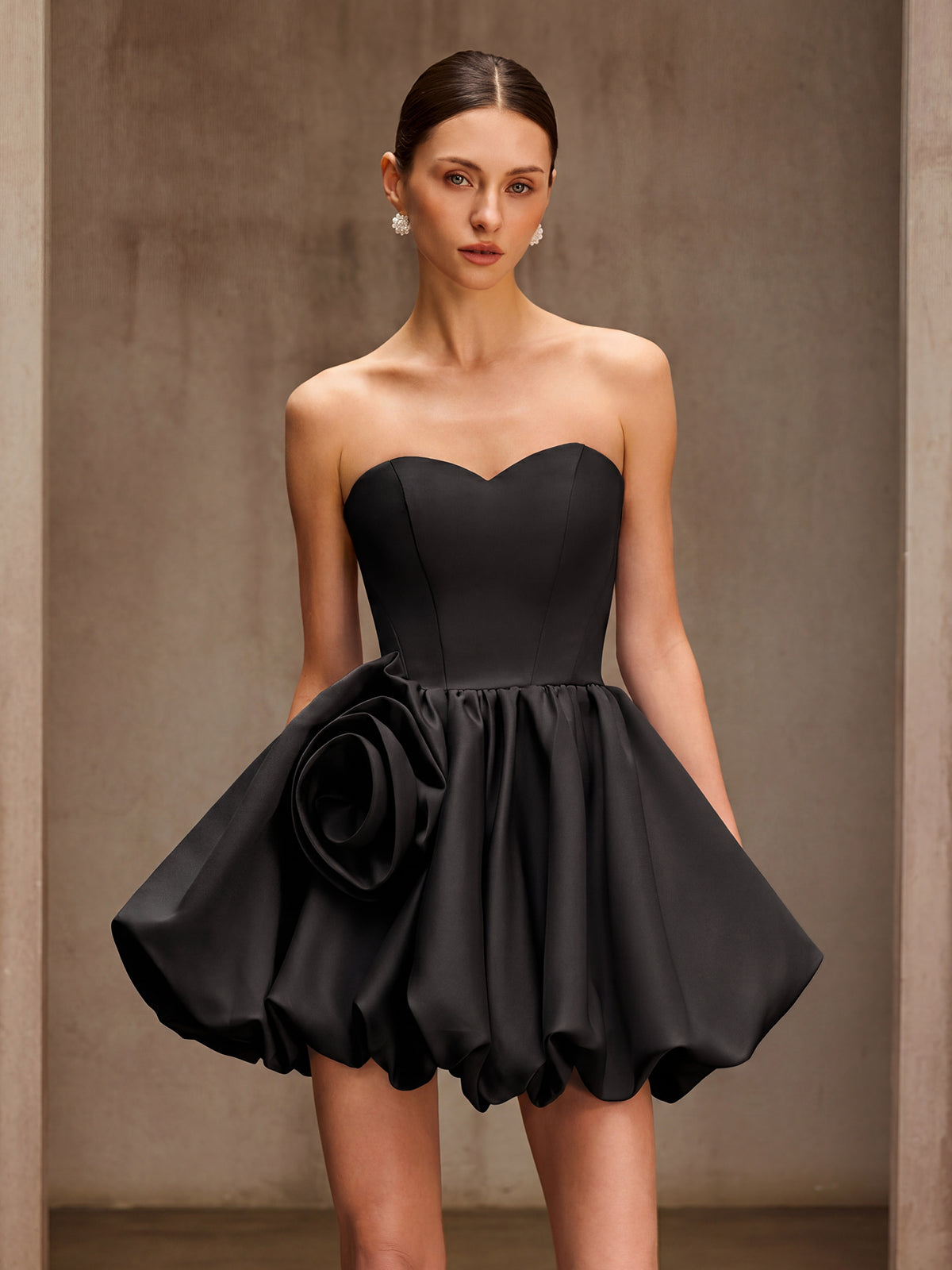 Clovia Strapless Flower Mini Dress In Black