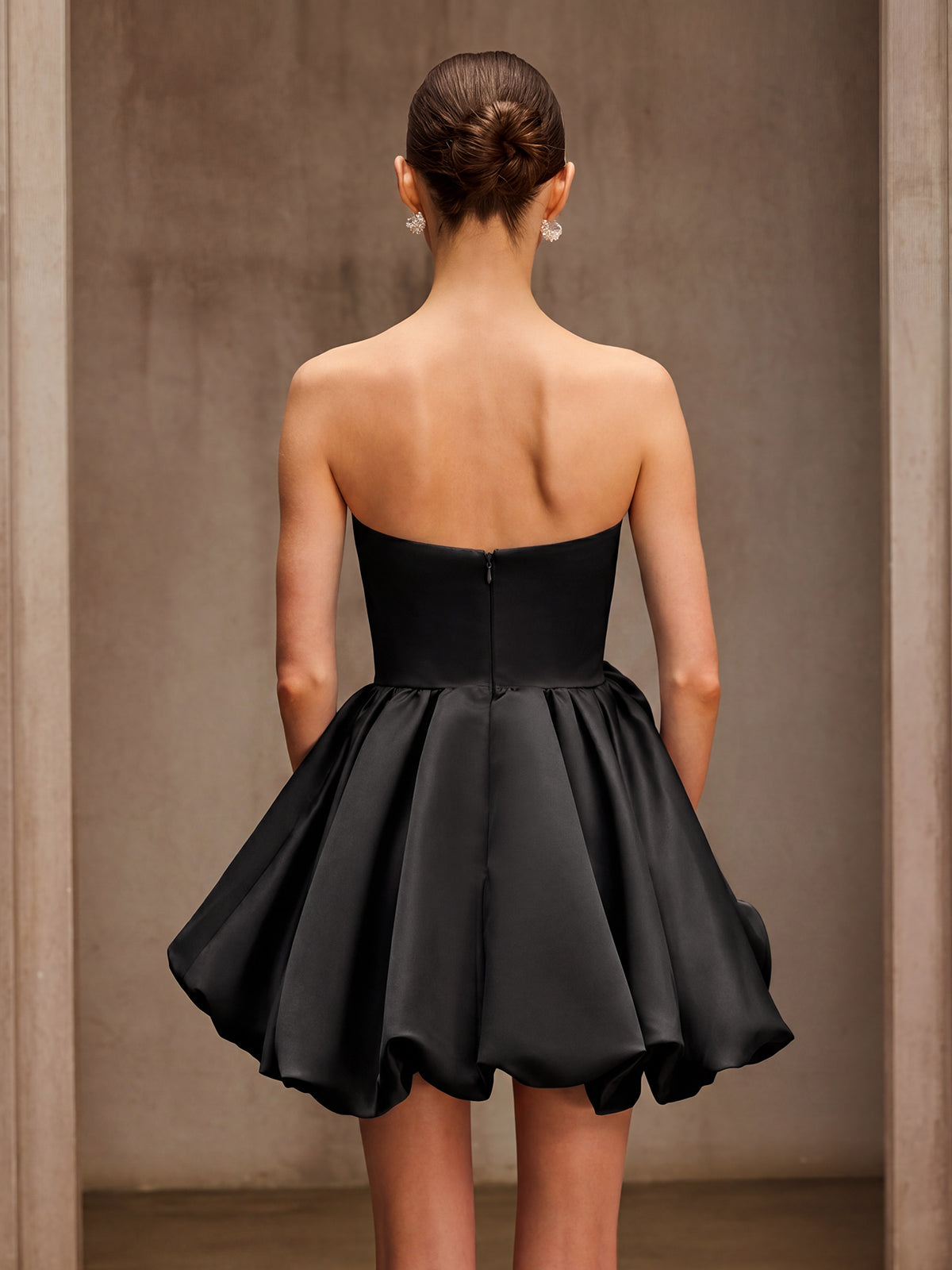 Clovia Strapless Flower Mini Dress In Black