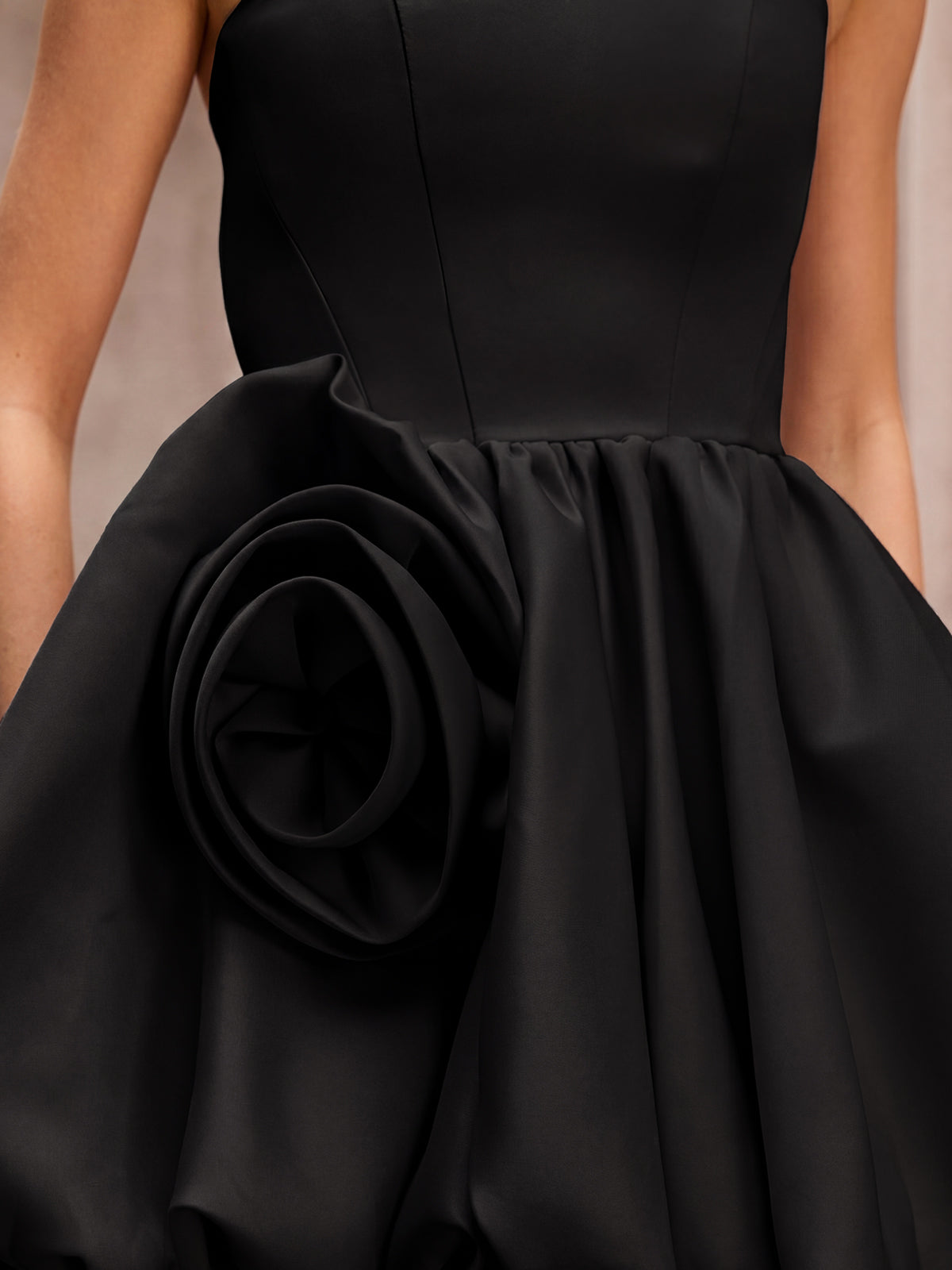 Clovia Strapless Flower Mini Dress In Black