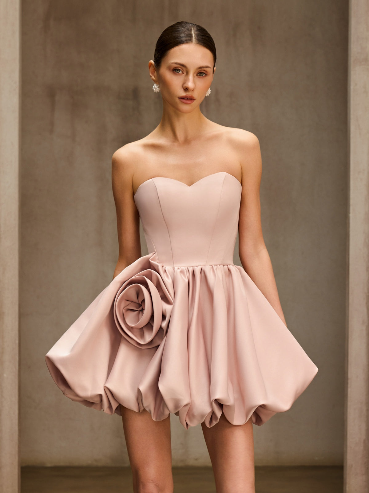 Clovia Strapless Flower Mini Dress In Pink