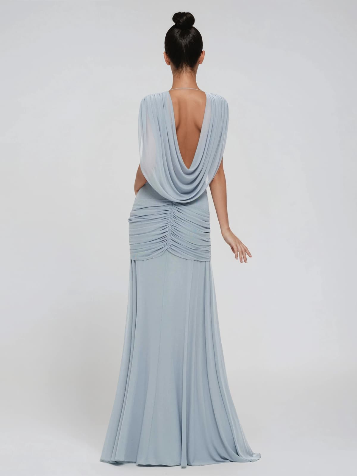 Coran V Neck Ruched Split Maxi Dress In Baby Blue