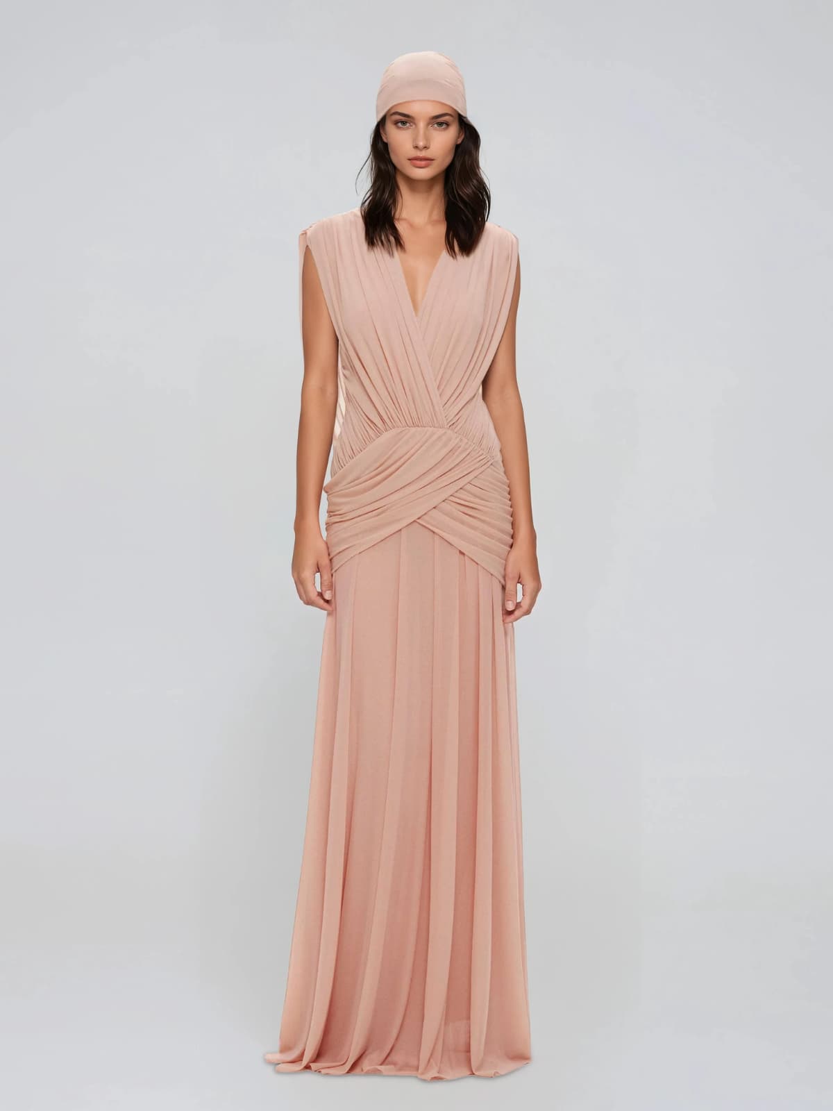 Coran V Neck Ruched Split Maxi Dress In Pink