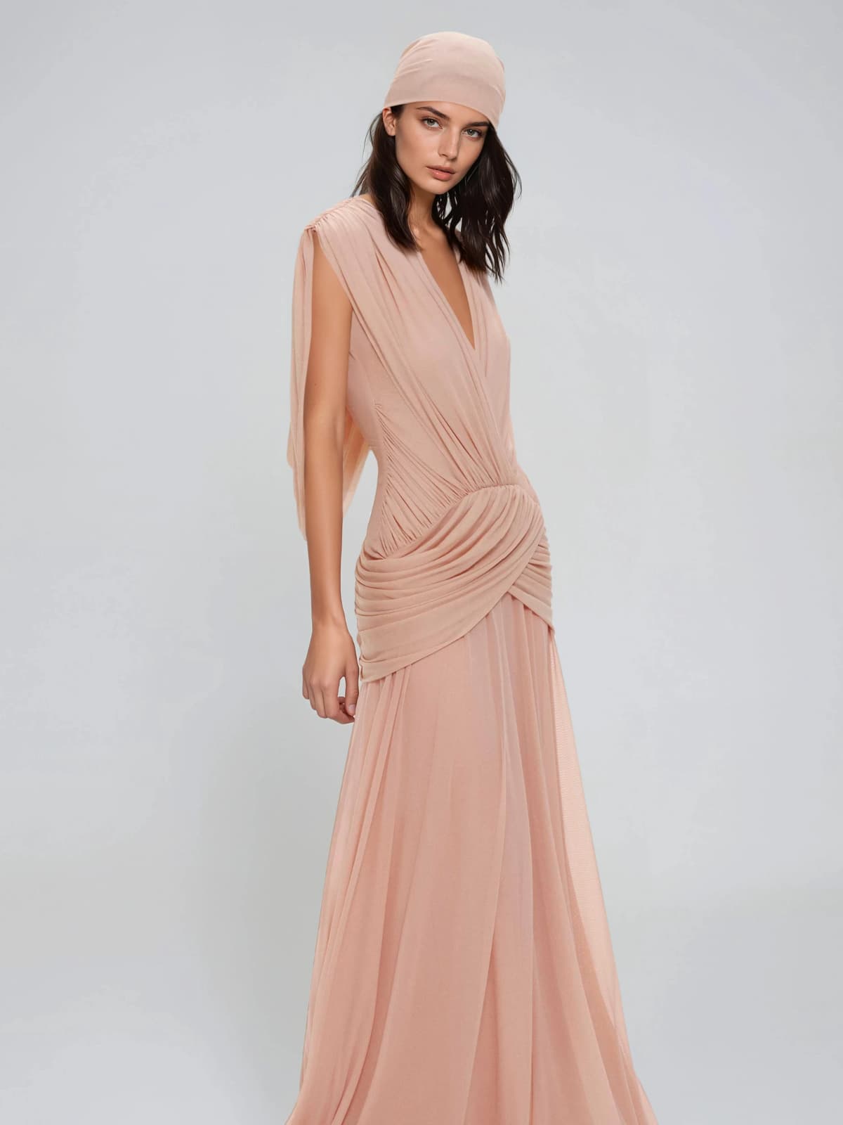Coran V Neck Ruched Split Maxi Dress In Pink