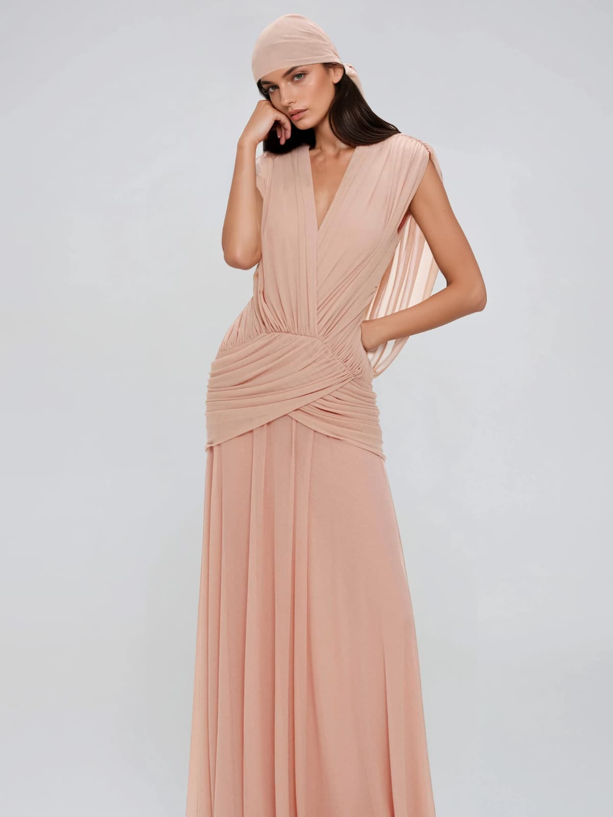 Coran V Neck Ruched Split Maxi Dress In Pink