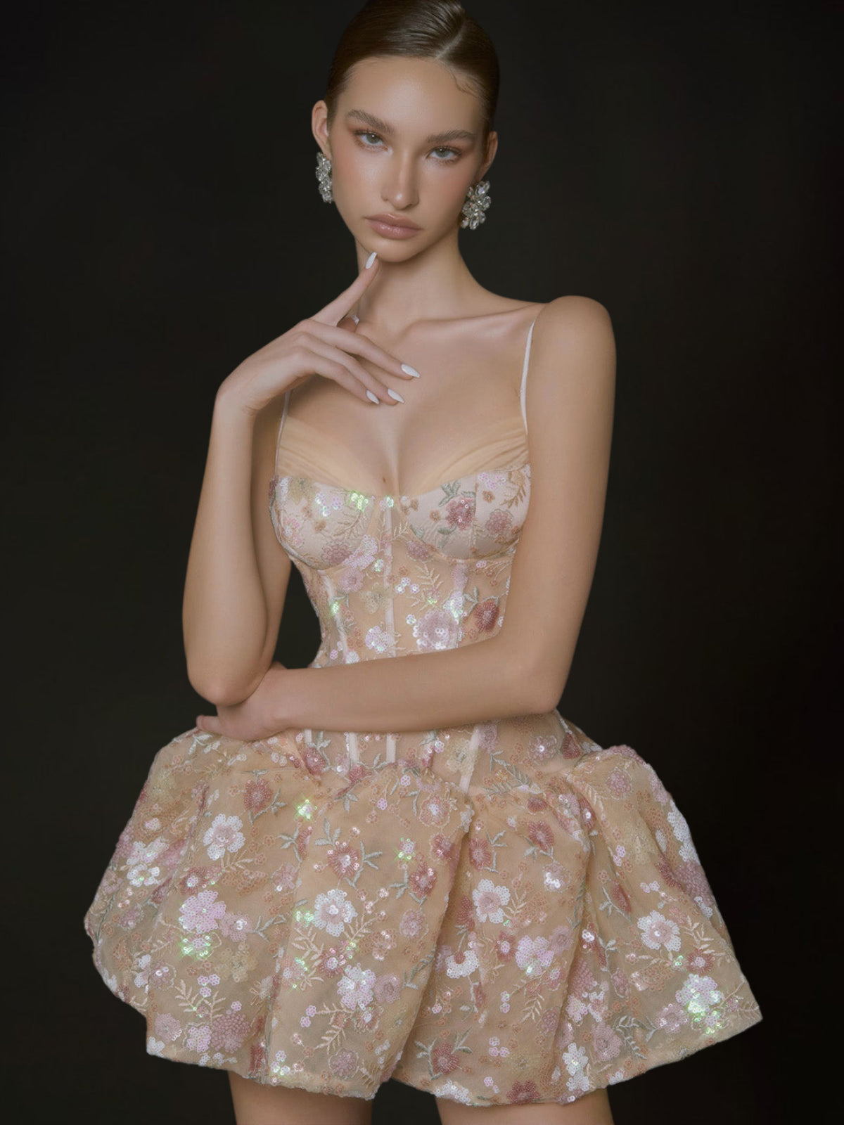 Corten Spaghetti Flower Sequin Mini Dress